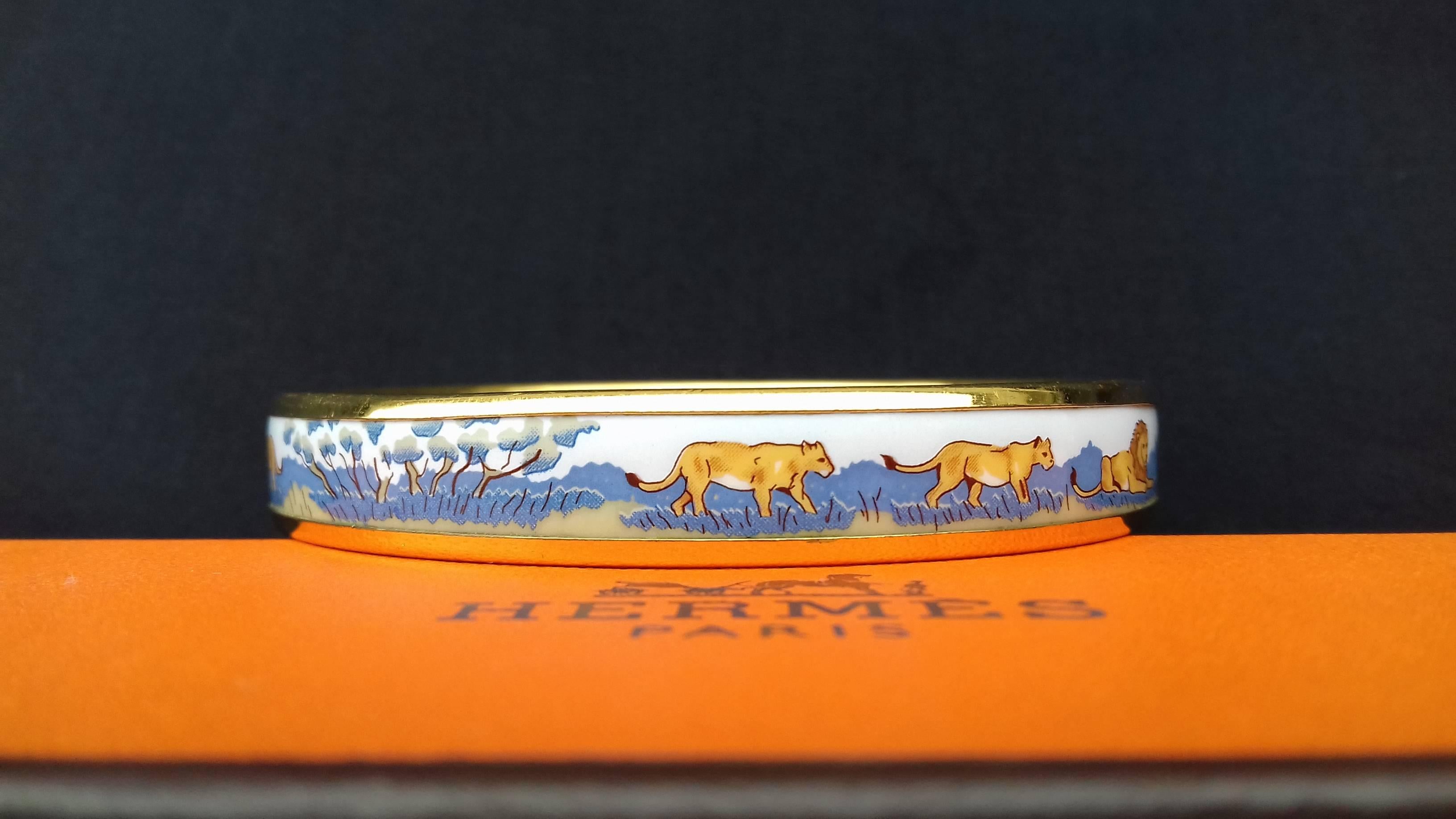 Hermès Printed Enamel Bracelet Lions and Lionesses Narrow Gold Hdw Size PM 65 1