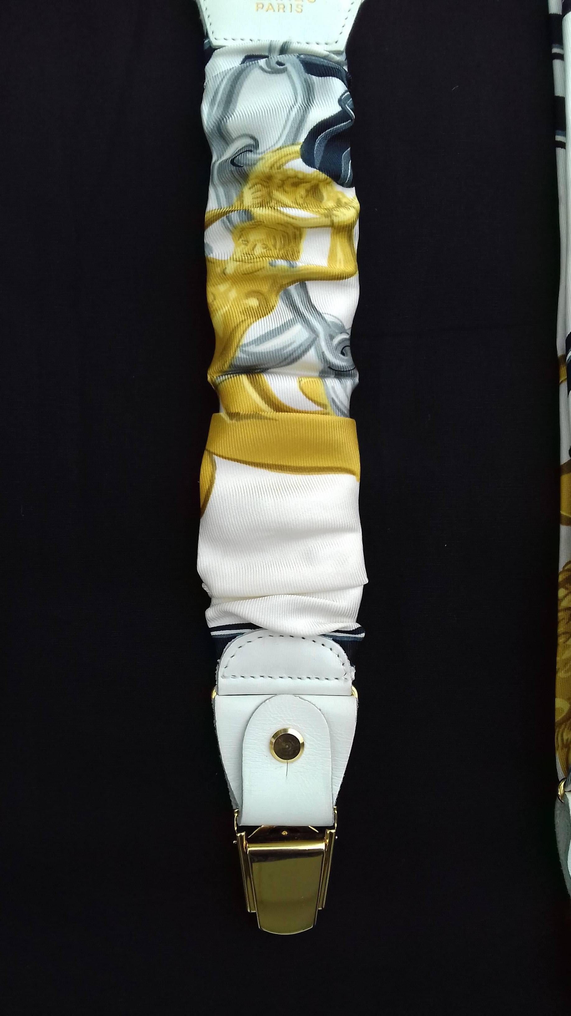Beige RARE Hermès Vintage Adjustable Suspenders Brides de Gala Silk Golden Hdw 