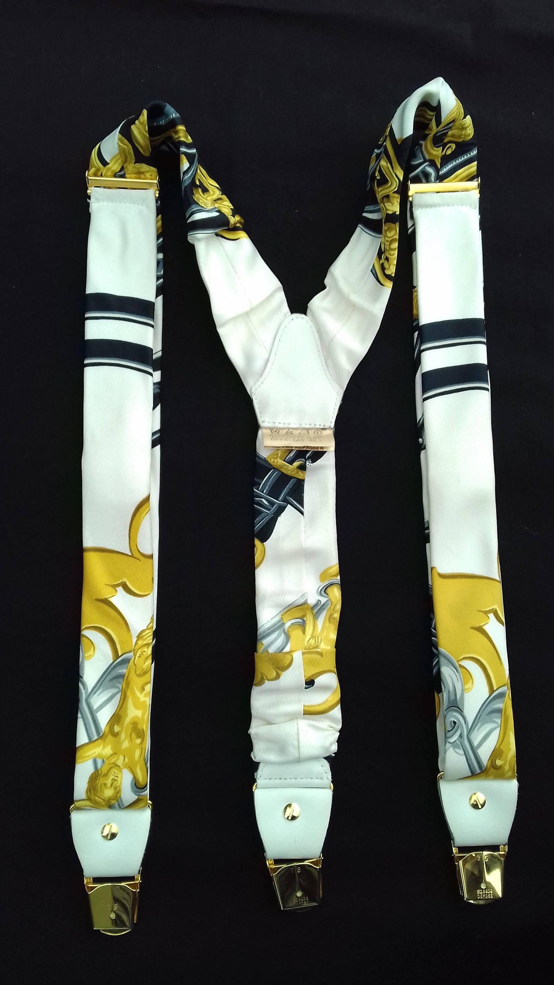 RARE Hermès Vintage Adjustable Suspenders Brides de Gala Silk Golden Hdw  11