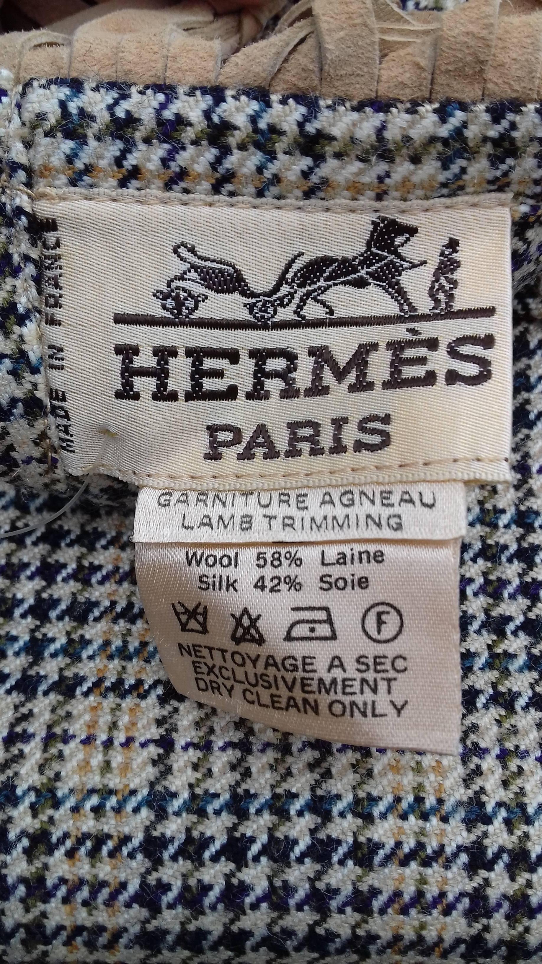 Gorgeous Hermès Vintage Scarf Glen Plaid Prince of Wales Tartan Wool Silk  8