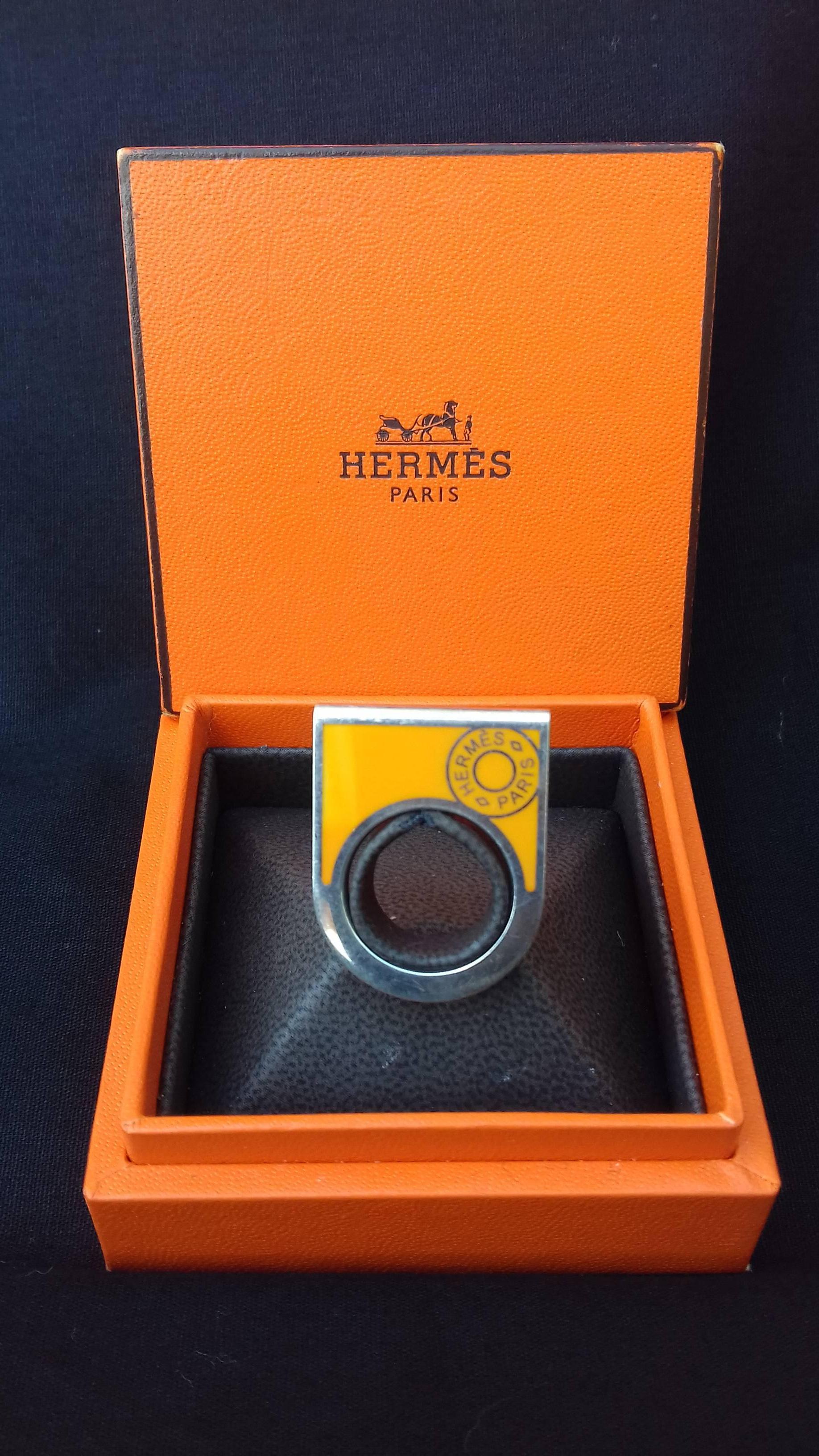 Hermès Ring Clou de selle Pendant Charm Scarf Ring Enamel Silver Size 49 in Box For Sale 3