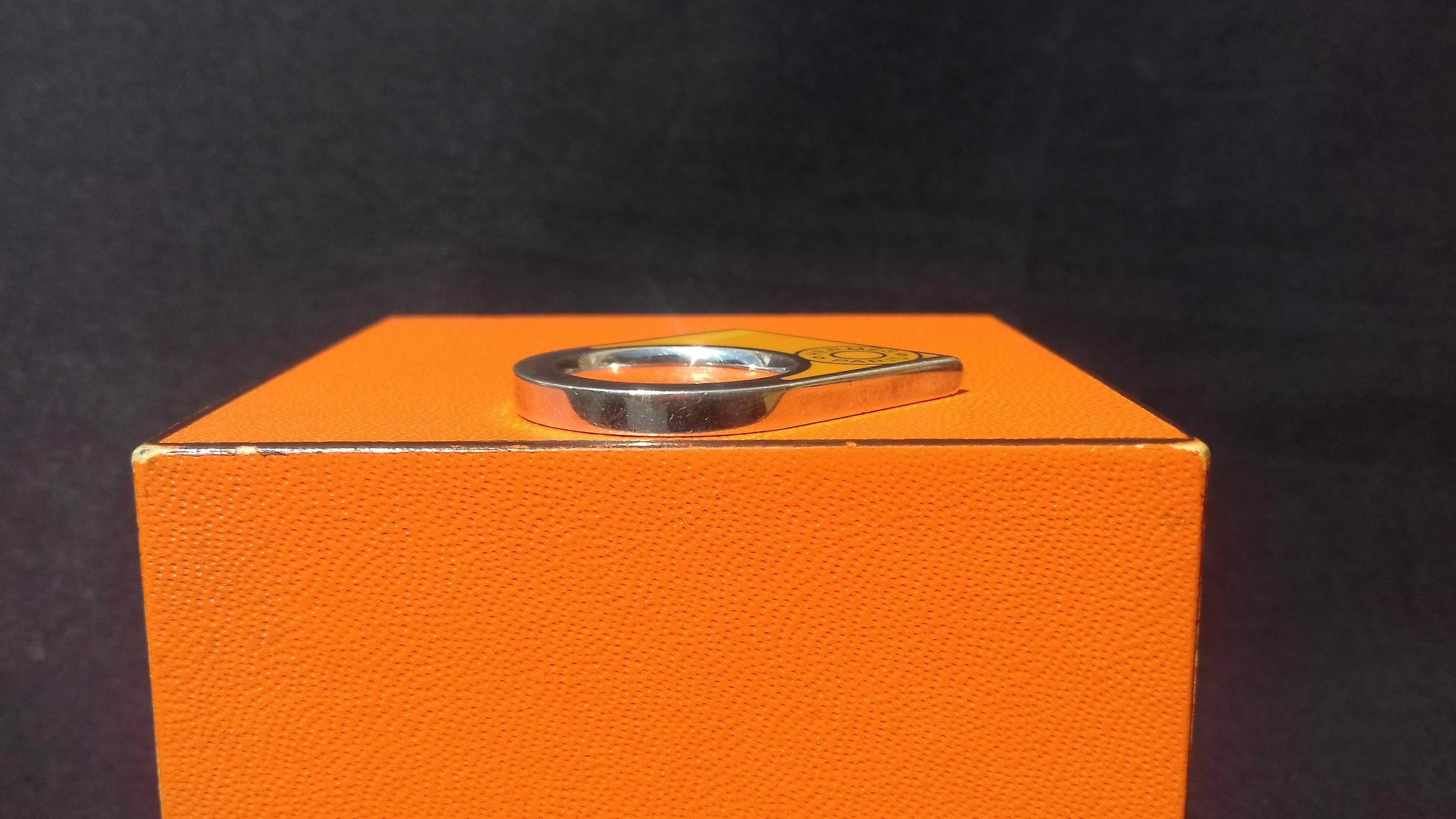 Women's Hermès Ring Clou de selle Pendant Charm Scarf Ring Enamel Silver Size 49 in Box For Sale