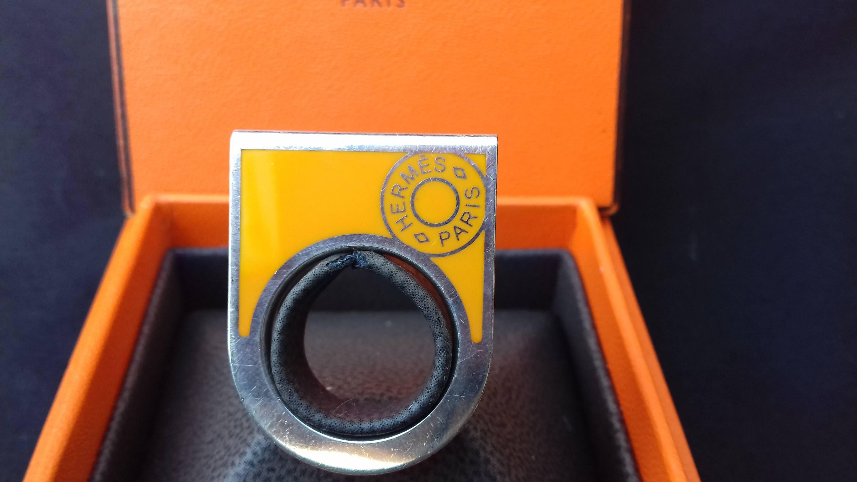 Hermès Ring Clou de selle Pendant Charm Scarf Ring Enamel Silver Size 49 in Box For Sale 4