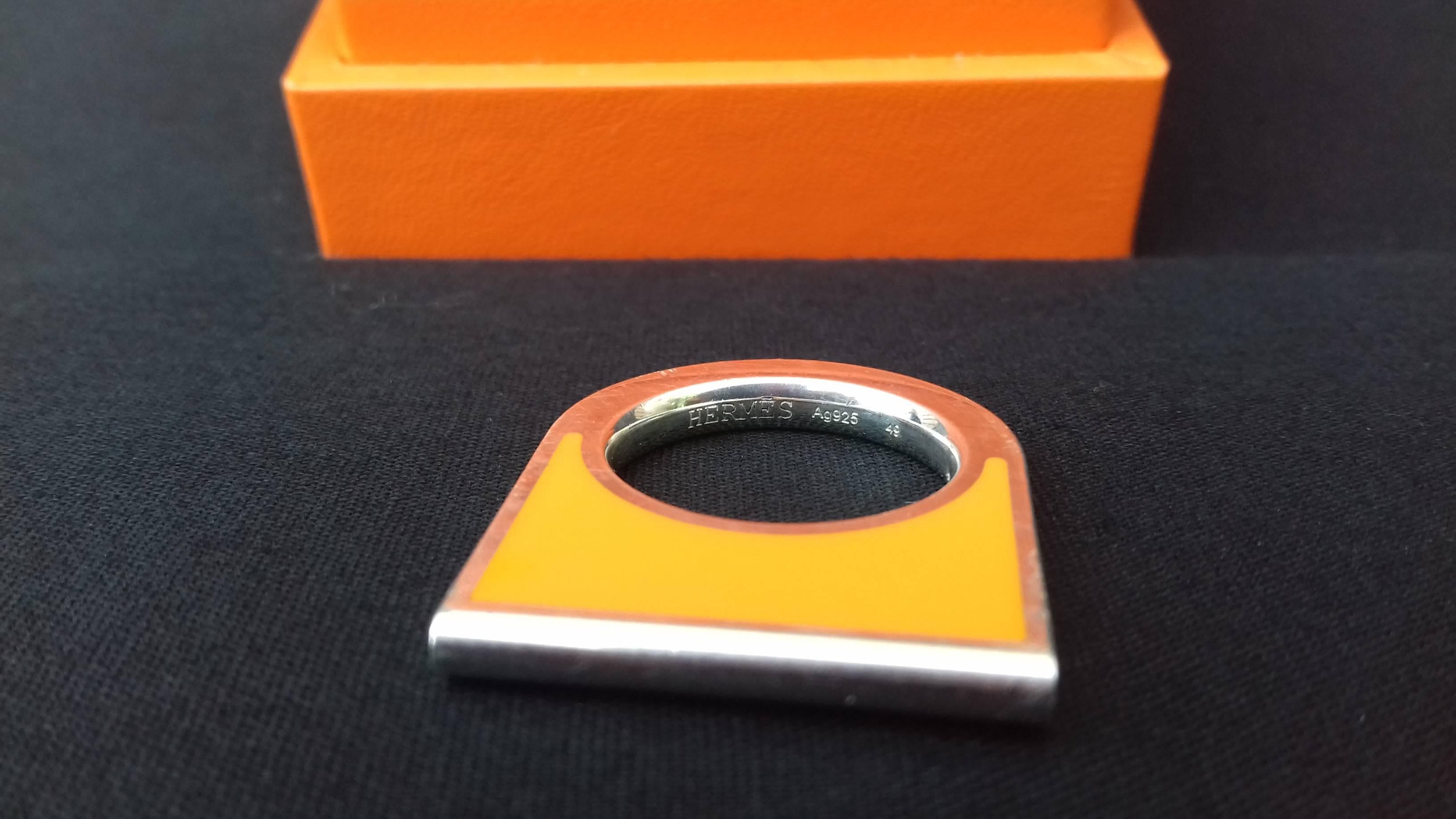 Hermès Ring Clou de selle Pendant Charm Scarf Ring Enamel Silver Size 49 in Box For Sale 5