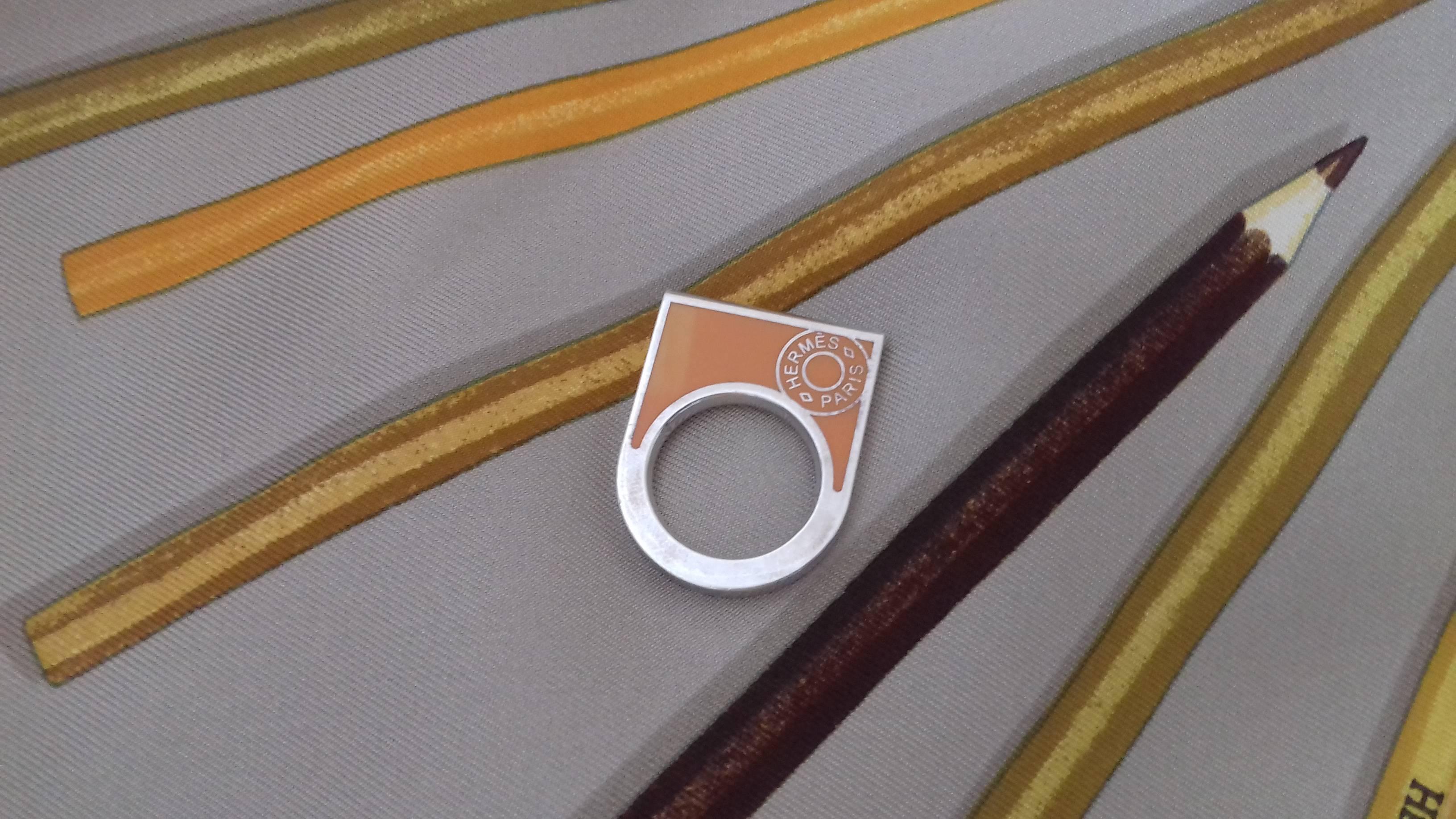 Hermès Ring Clou de selle Pendant Charm Scarf Ring Enamel Silver Size 49 in Box For Sale 9