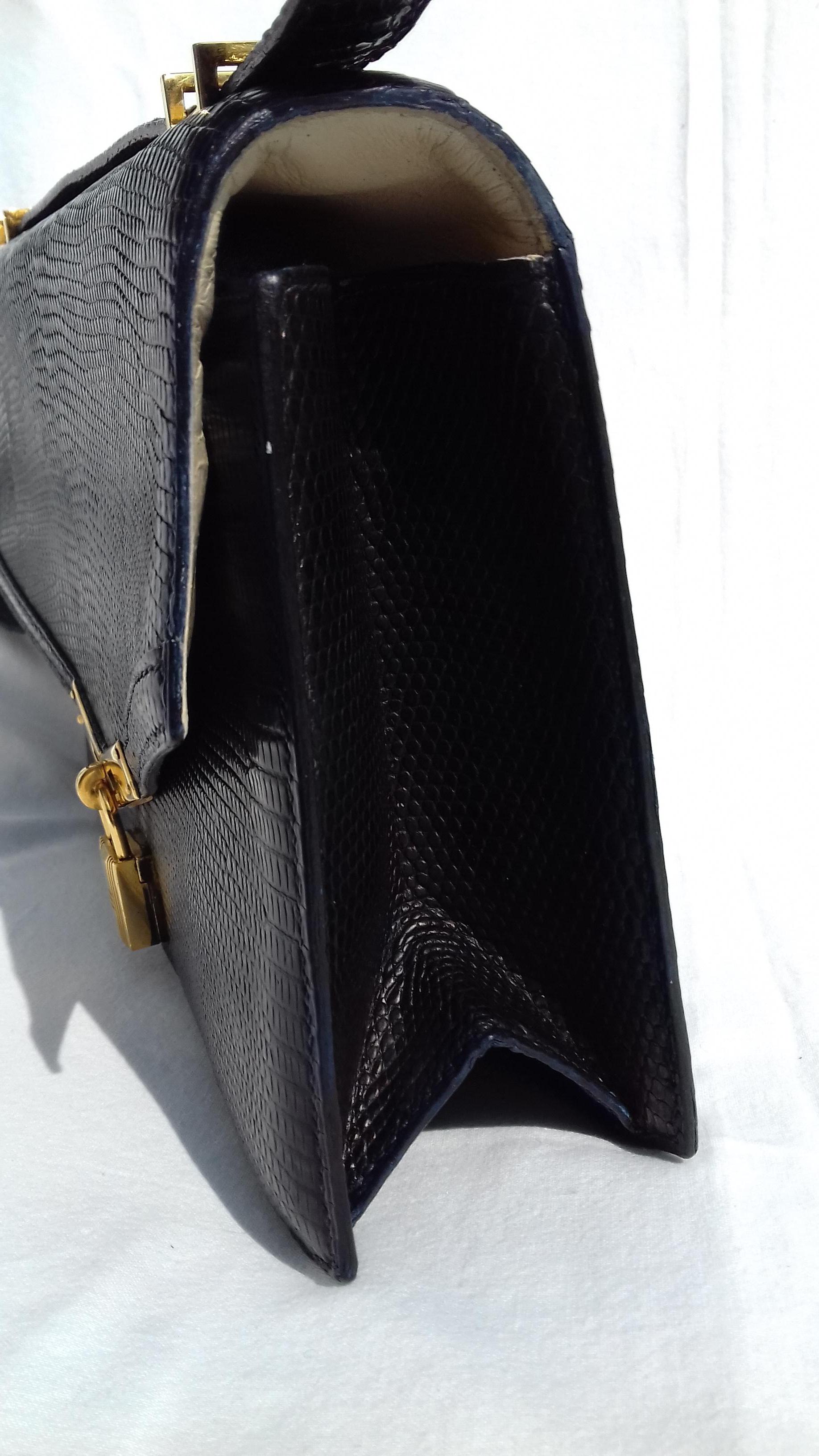 Hermès Vintage Padlock Purse Bag In Black Lizard Gold Hdw RARE  6