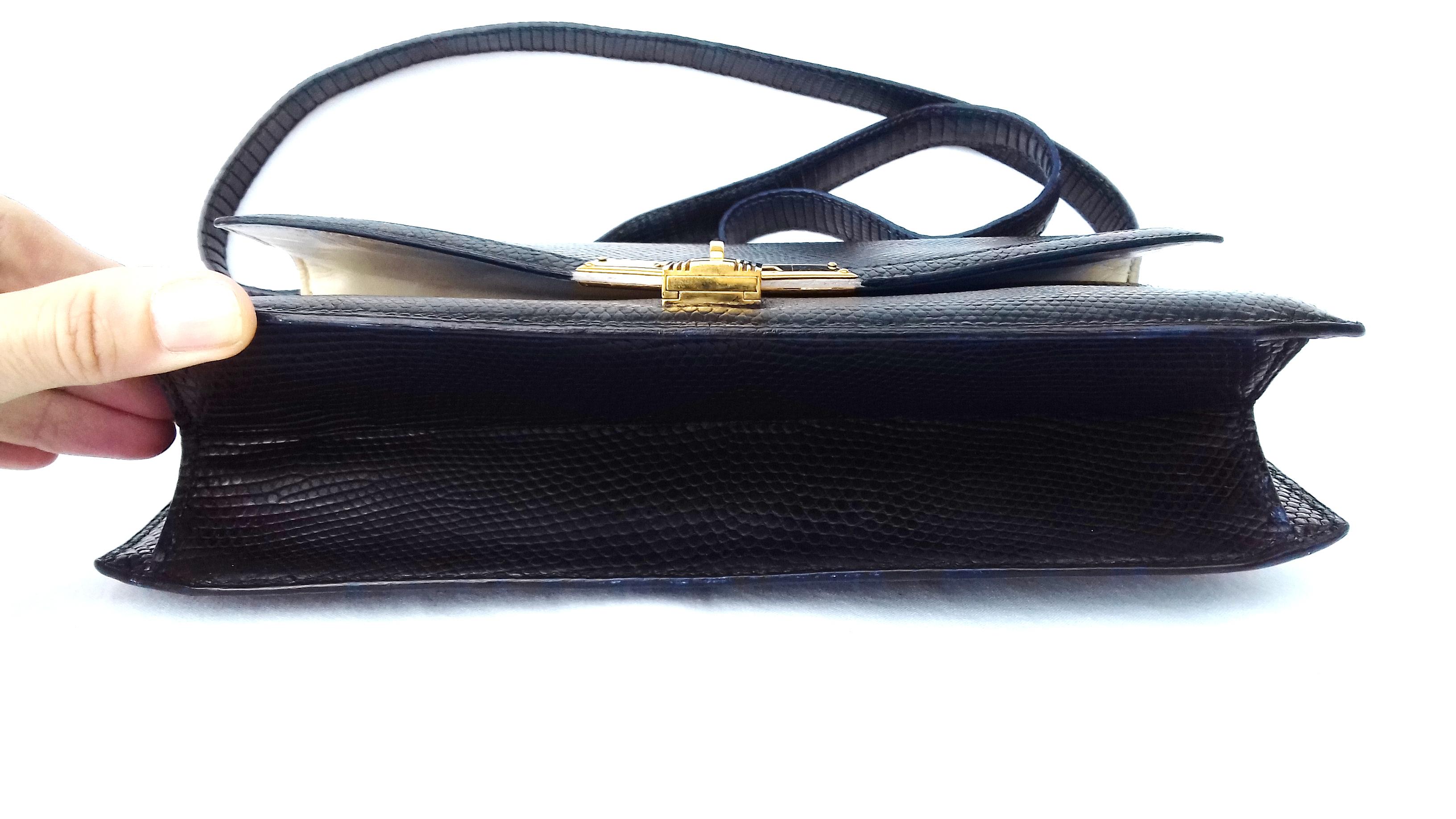 Hermès Vintage Padlock Purse Bag In Black Lizard Gold Hdw RARE  3