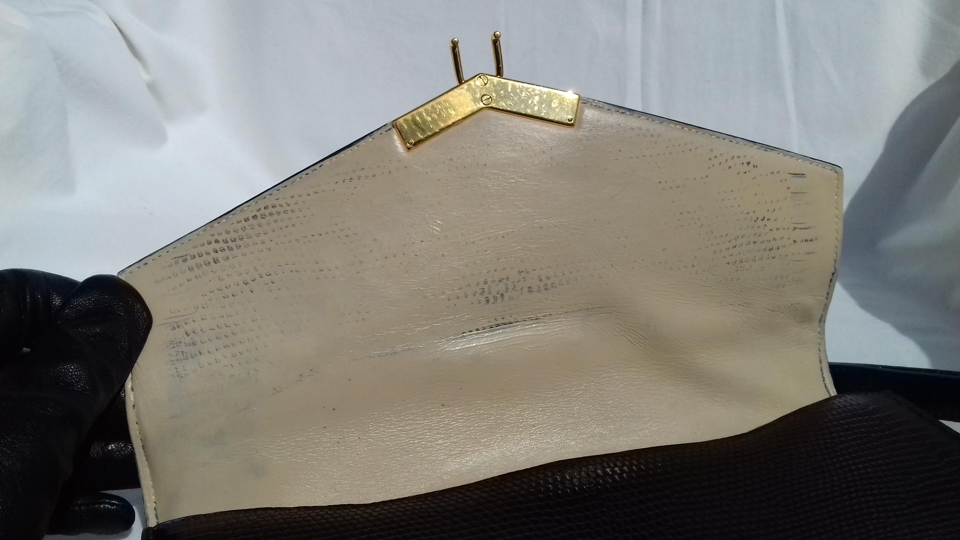 Hermès Vintage Padlock Purse Bag In Black Lizard Gold Hdw RARE  10