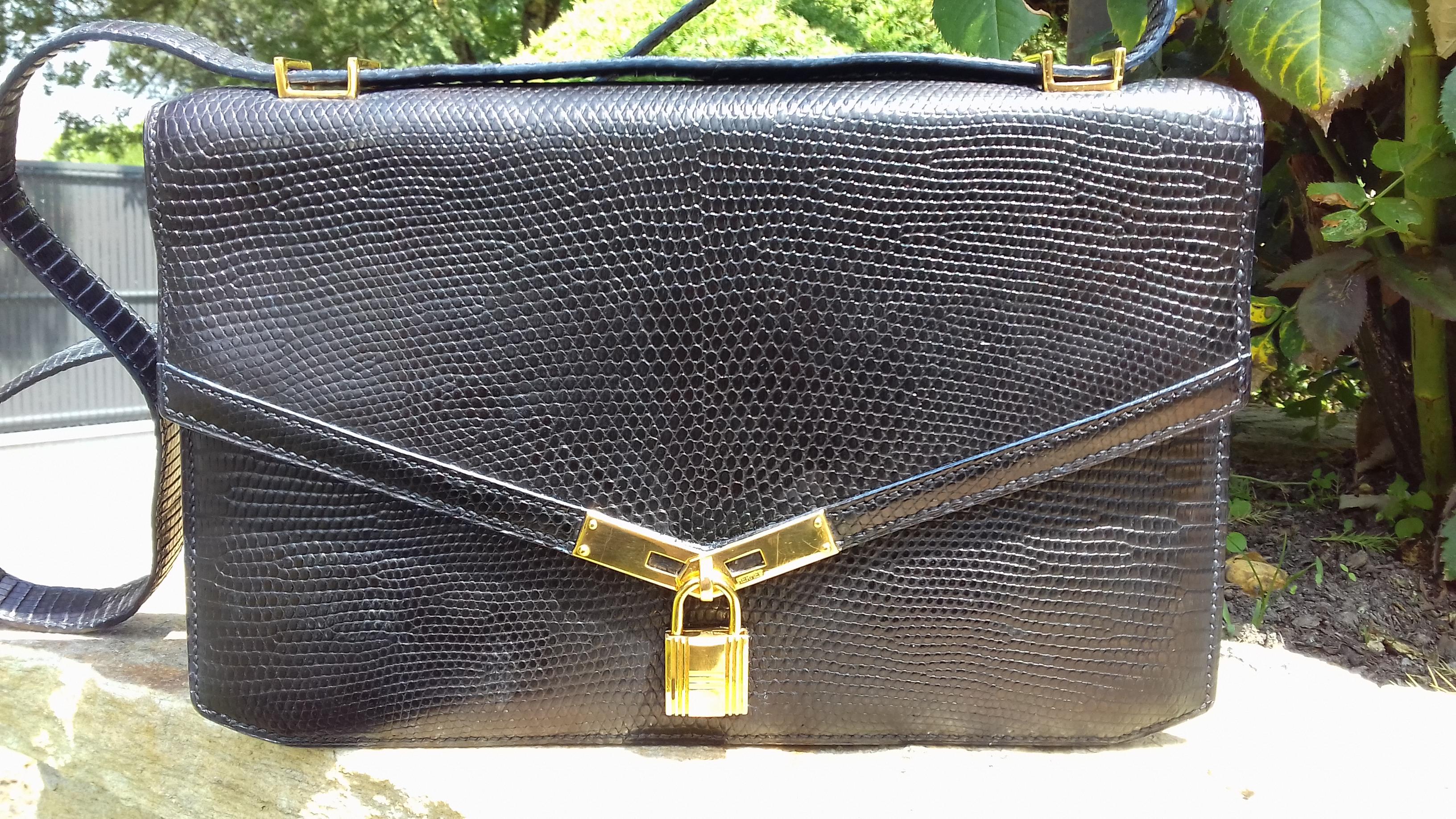 Hermès Vintage Padlock Purse Bag In Black Lizard Gold Hdw RARE  11