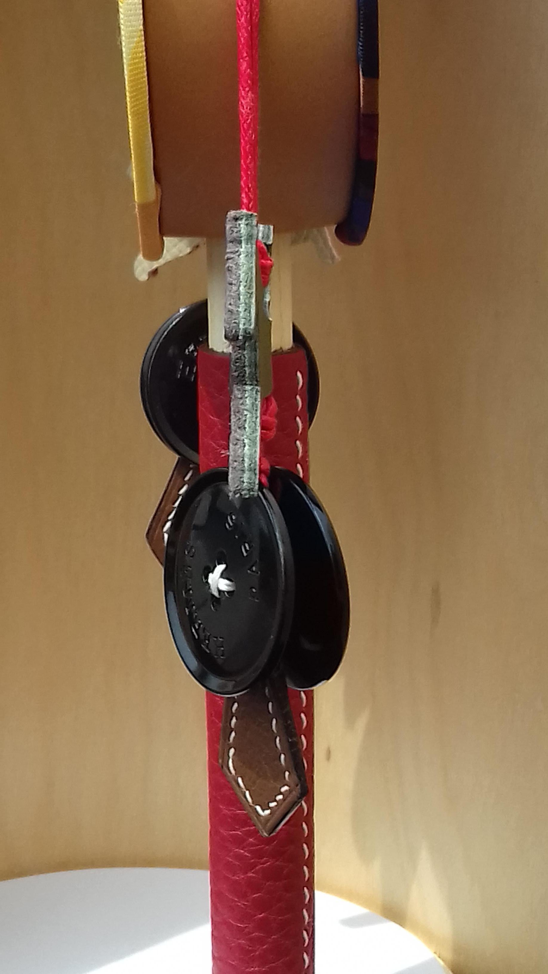 Hermès Petit H Tambourine Rattle Toy Silk Leather Wood in Box For Sale