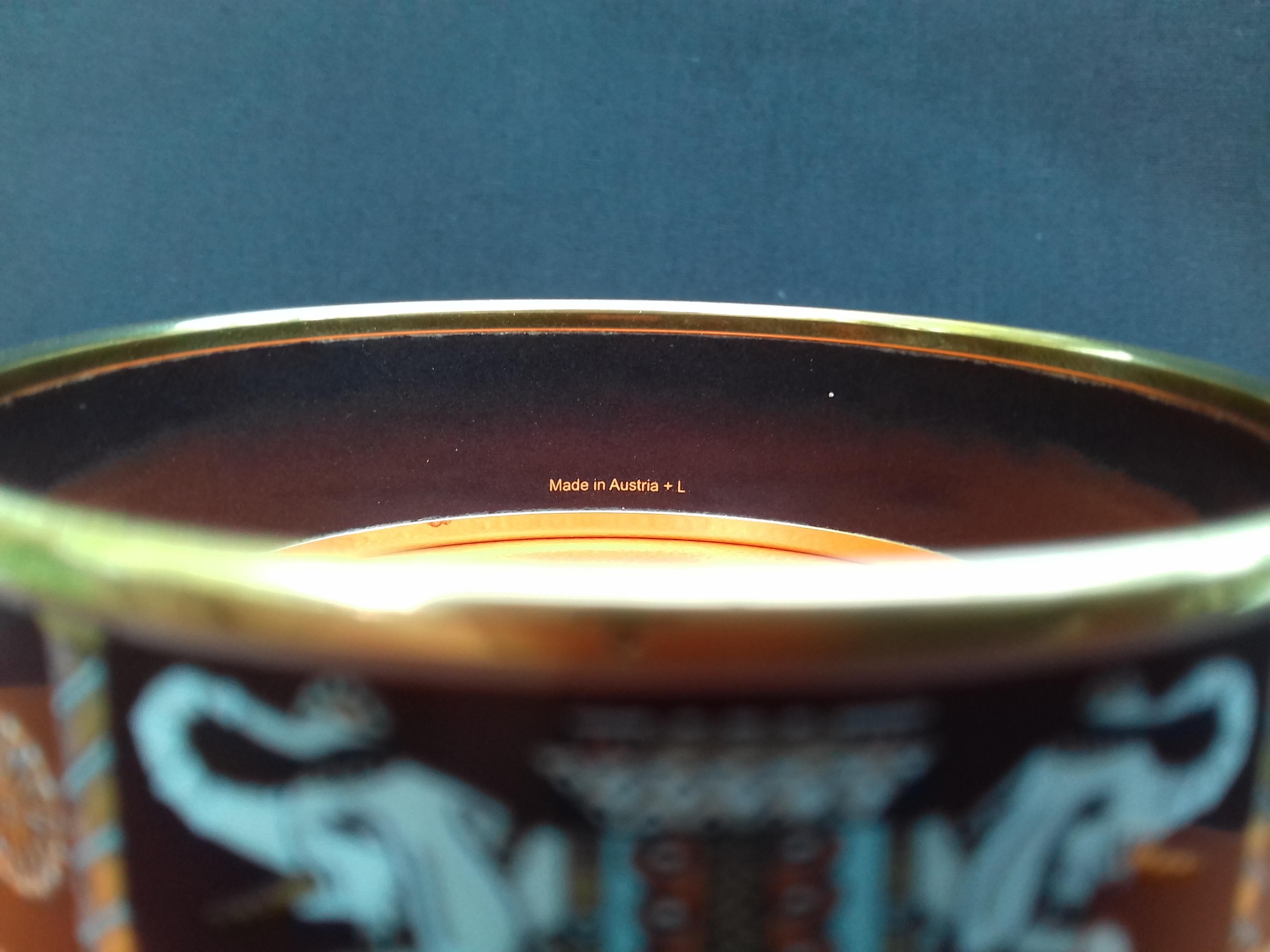 Hermès Enamel Printed Bracelet Elephants Torana Brown Gold Hdw Size 65 2