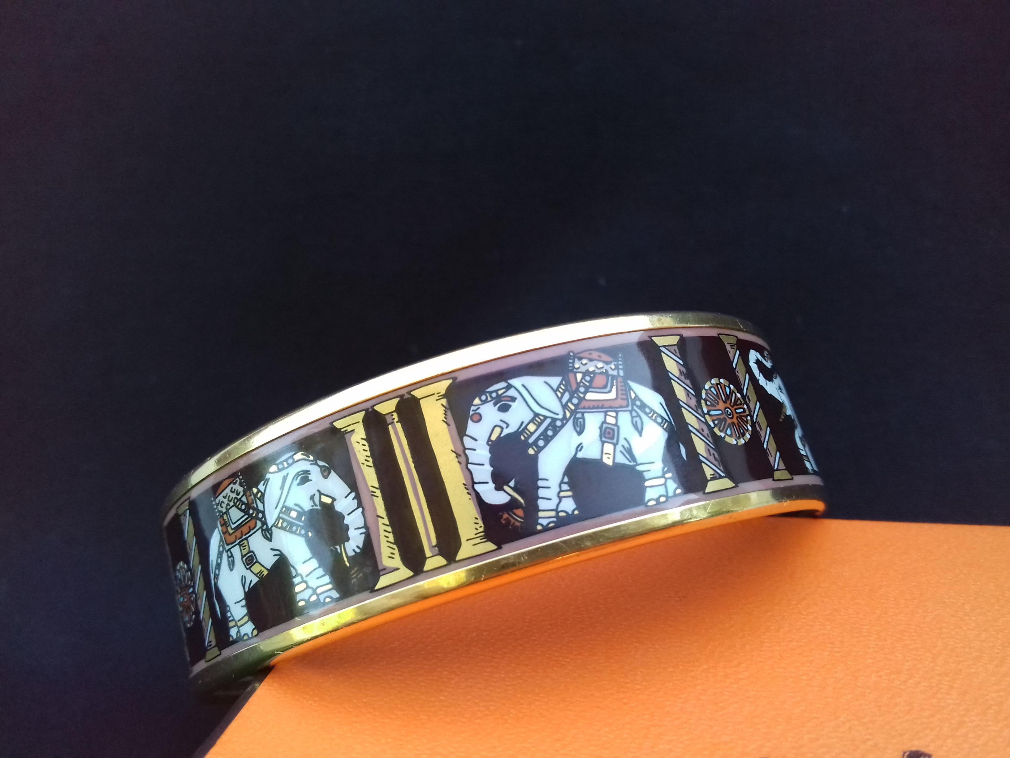 Hermès Enamel Printed Bracelet Elephants Torana Brown Gold Hdw Size 65 4