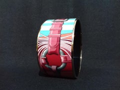 Hermès Printed Enamel Bracelet Coaching Rose Couture Rosé Gold Hdw Size GM 70