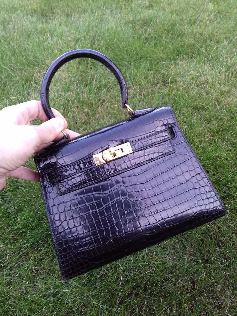 Hermès Mini Kelly Vintage Bag Sellier Black Croco Crocodile Ghw 20 cm RARE  at 1stDibs