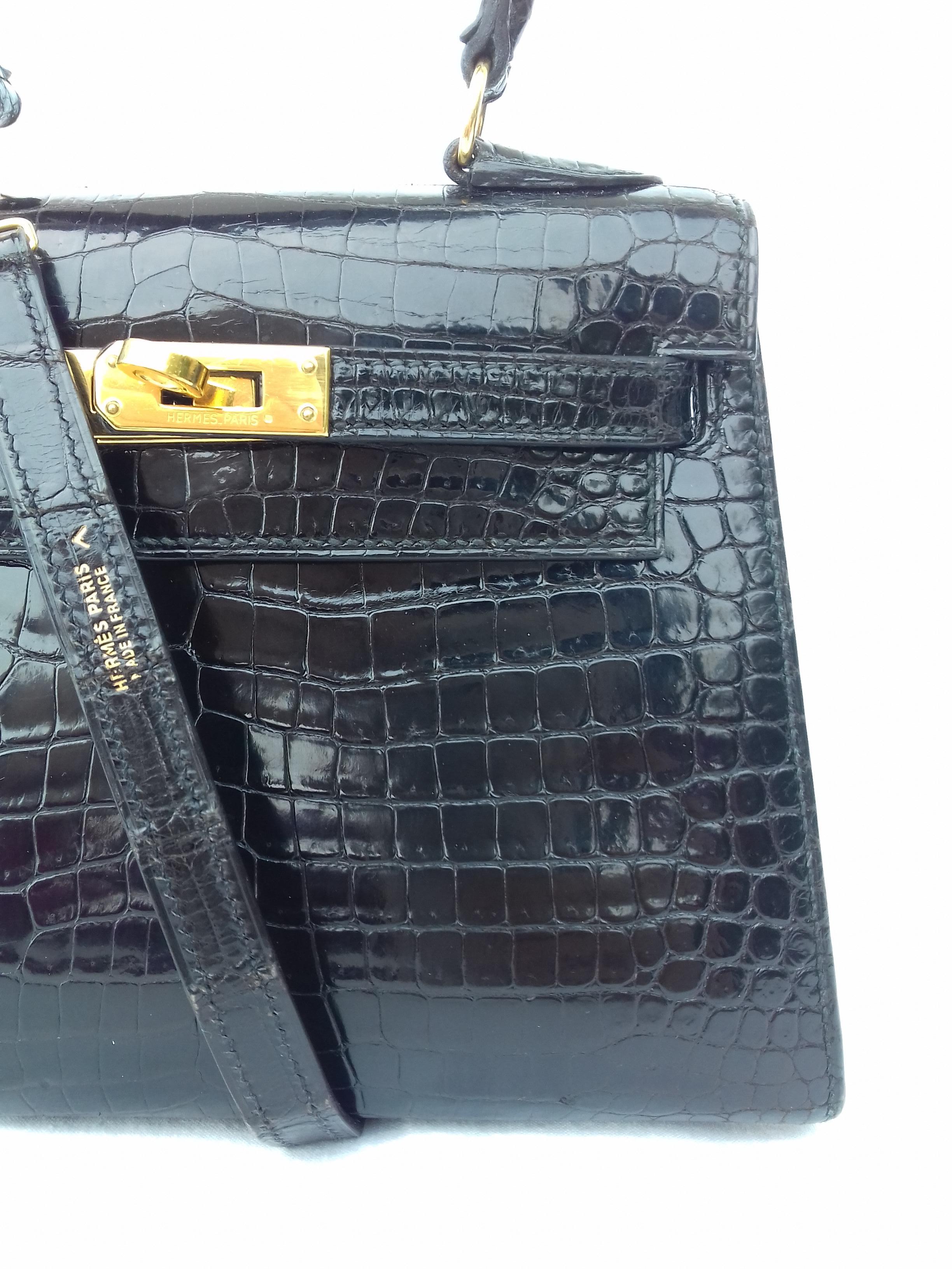 Hermès Mini Kelly Vintage Bag Sellier Black Croco Ghw 20 cm RARE 6