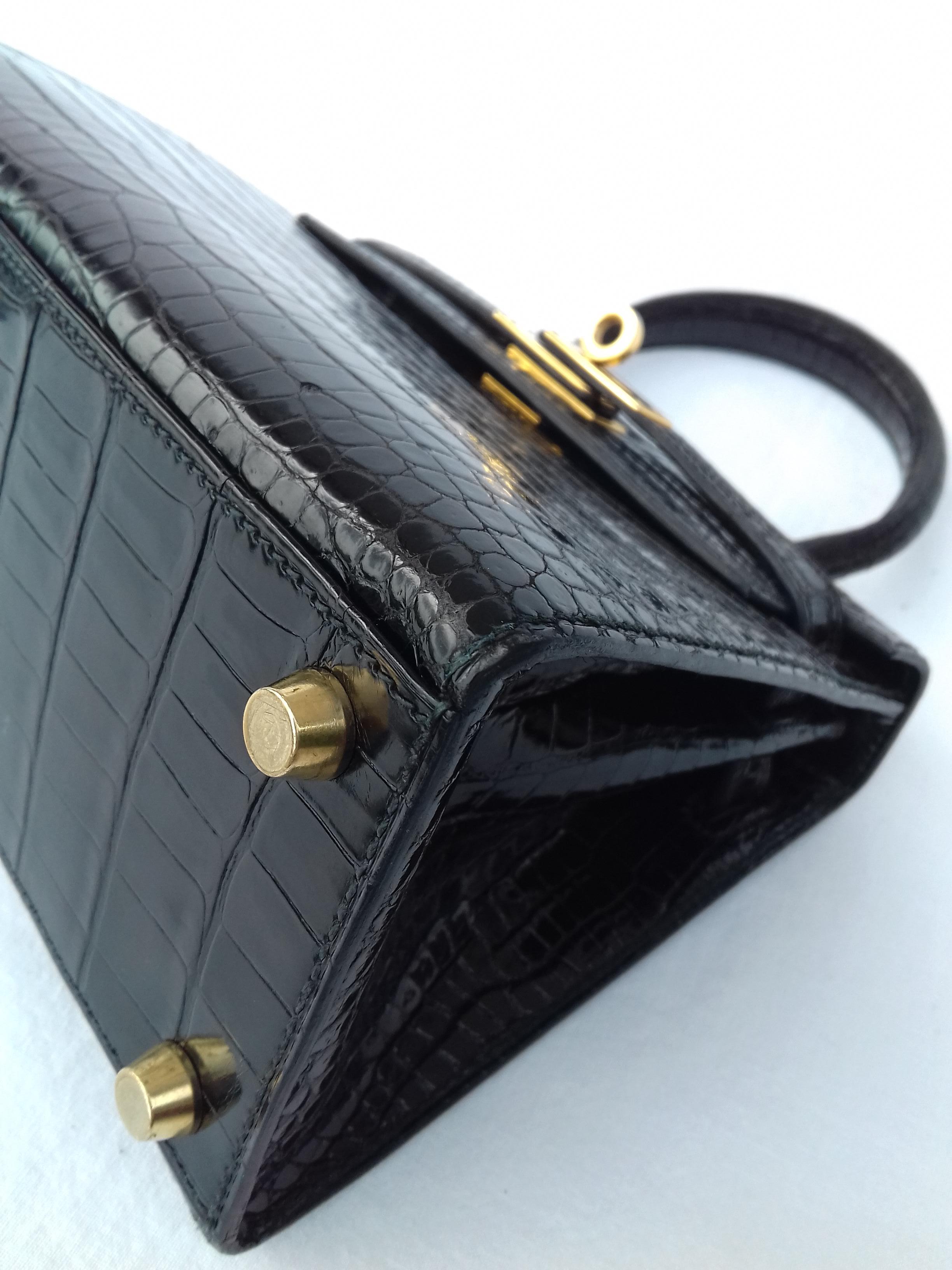 Hermès Mini Kelly Vintage Bag Sellier Black Croco Ghw 20 cm RARE 12