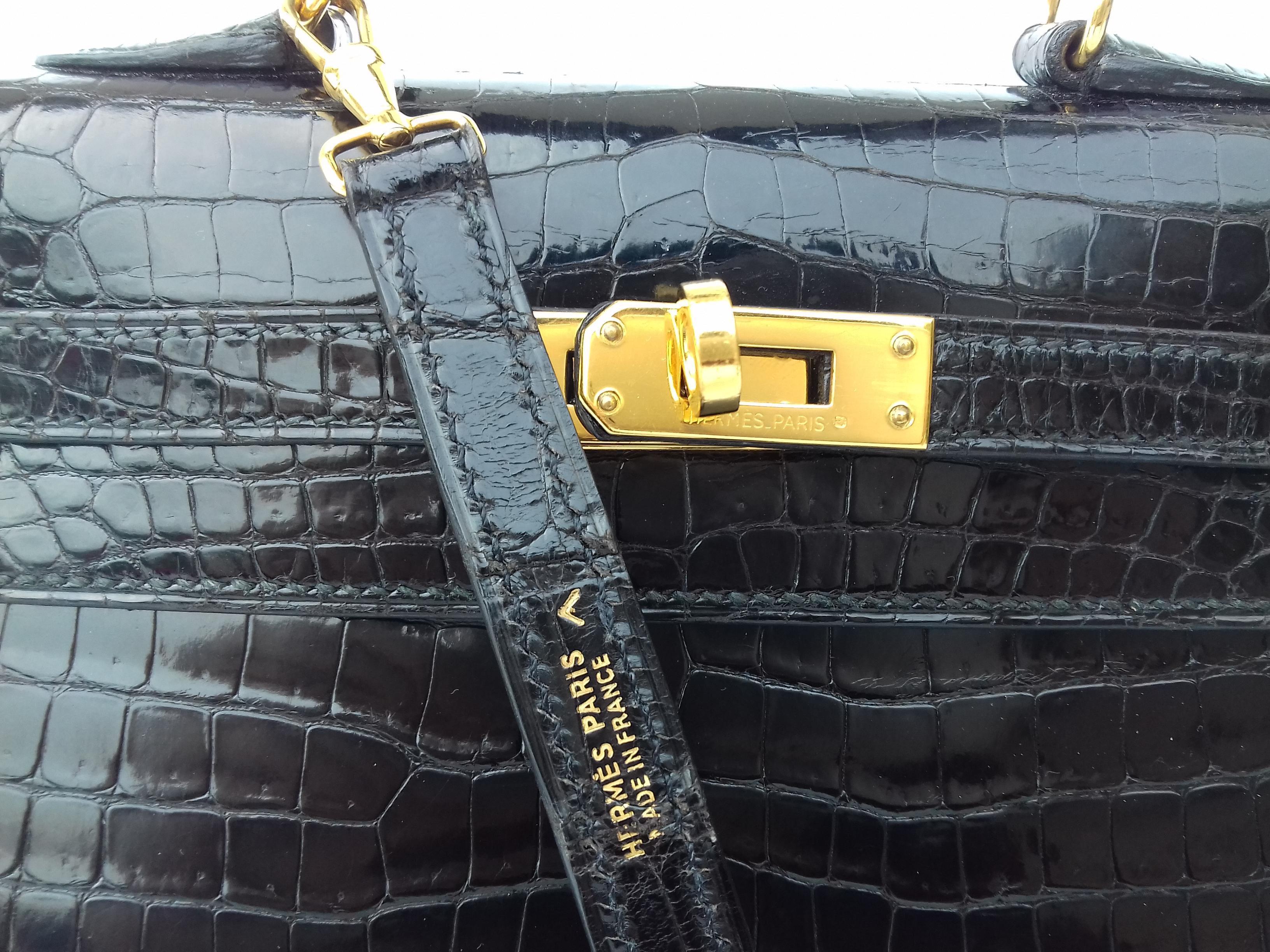 Hermès Mini Kelly Vintage Bag Sellier Black Croco Crocodile Ghw 20 cm RARE 2