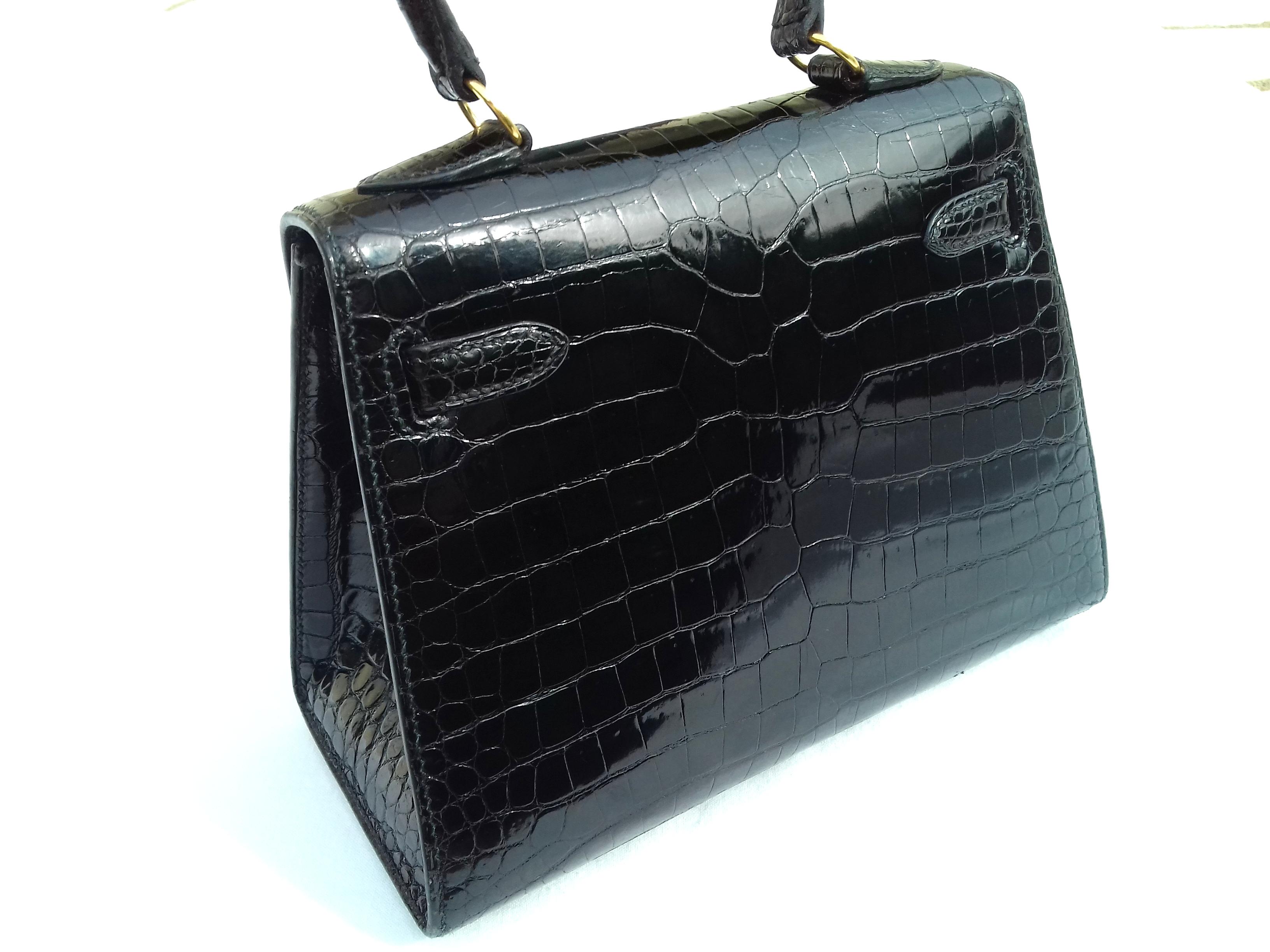 Noir Hermès Mini Kelly Vintage Bag Sellier Black Croco Ghw 20 cm RARE