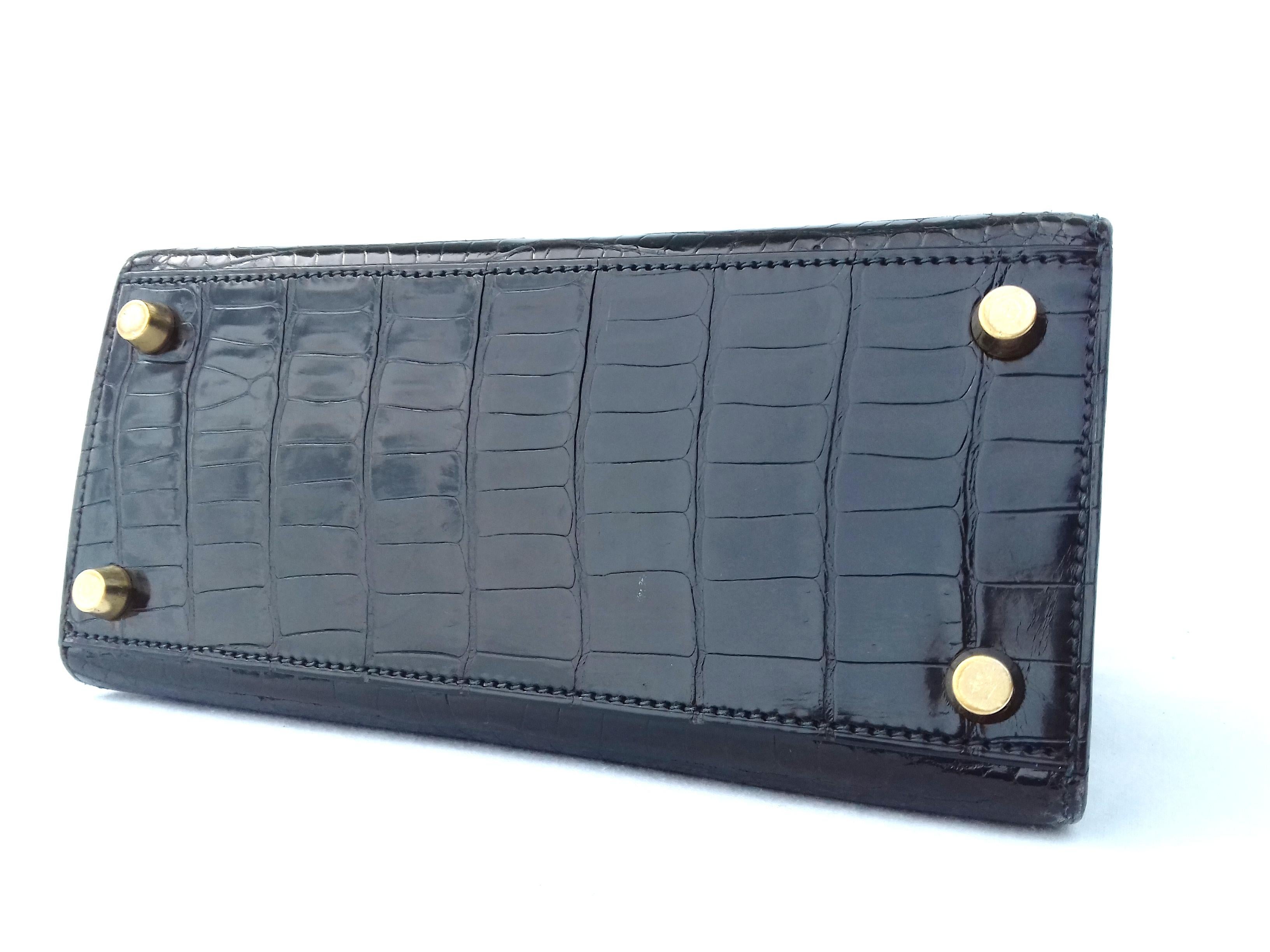  Hermès Mini Kelly Vintage Bag Sellier Black Croco Ghw 20 cm RARE Pour femmes 