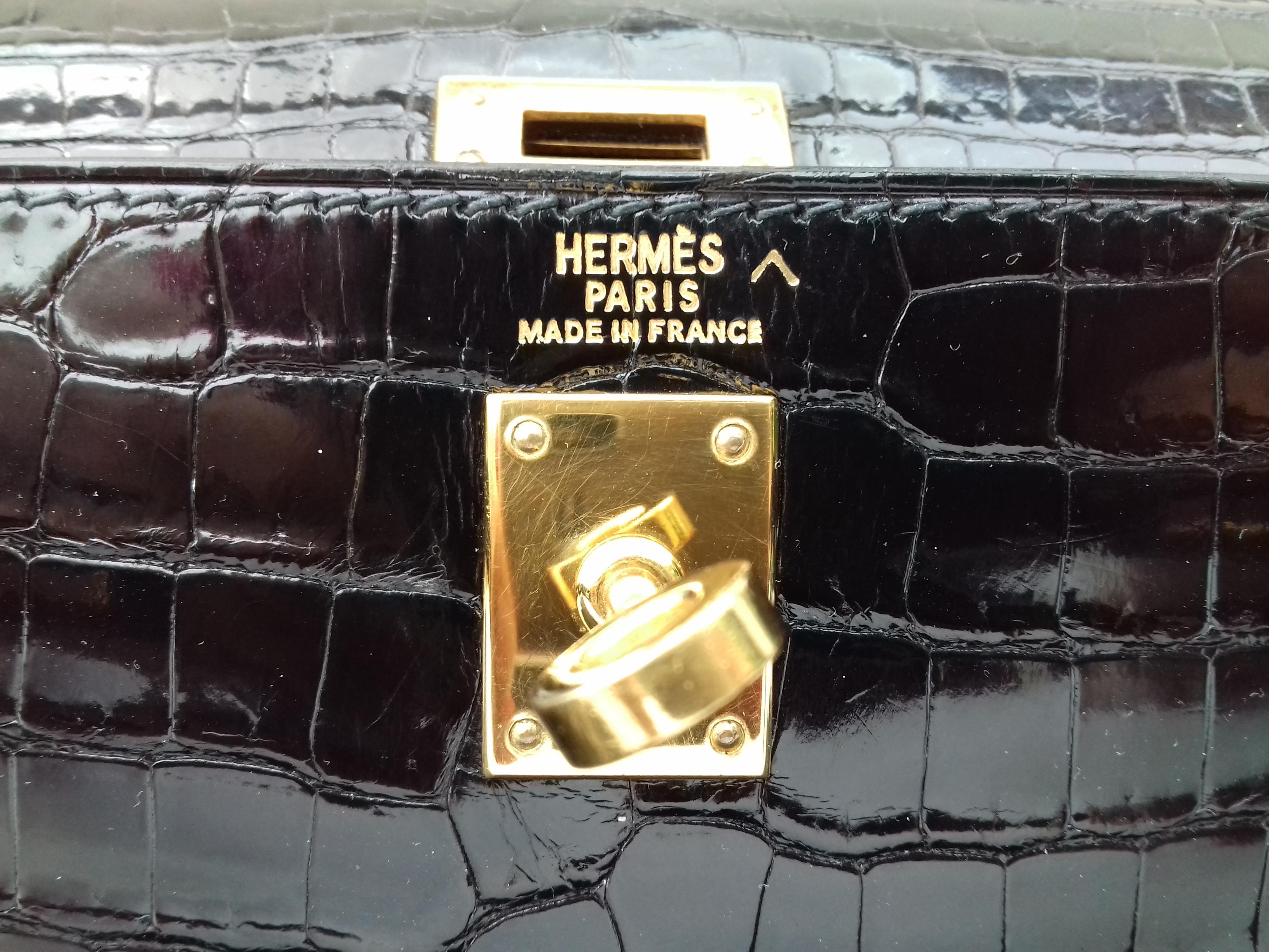 Hermès Mini Kelly Vintage Bag Sellier Black Croco Ghw 20 cm RARE 1