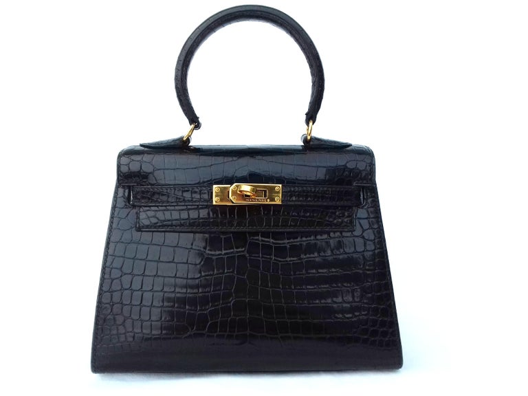 Hermès Mini Kelly Vintage Bag Sellier Black Croco Crocodile Ghw 20 cm RARE