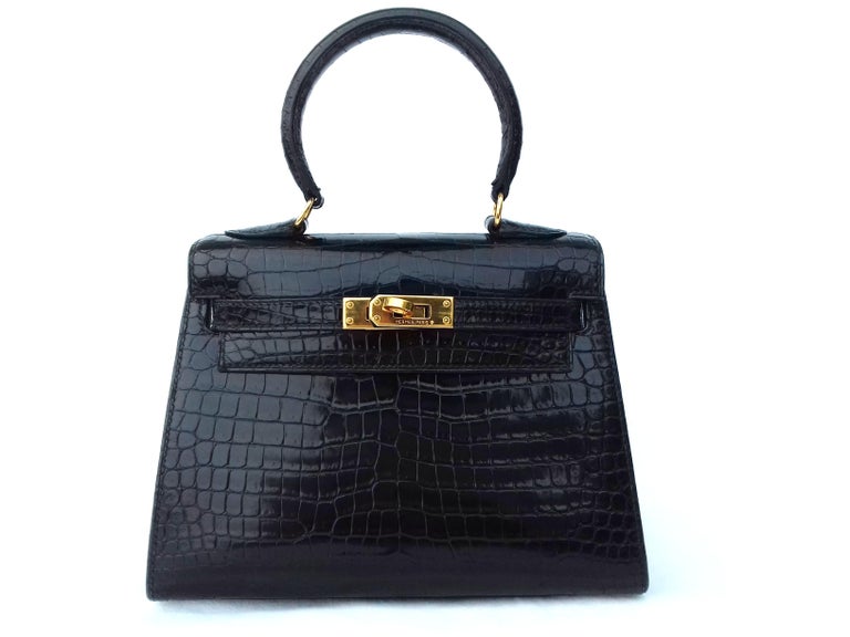 hermes mini kelly black croc