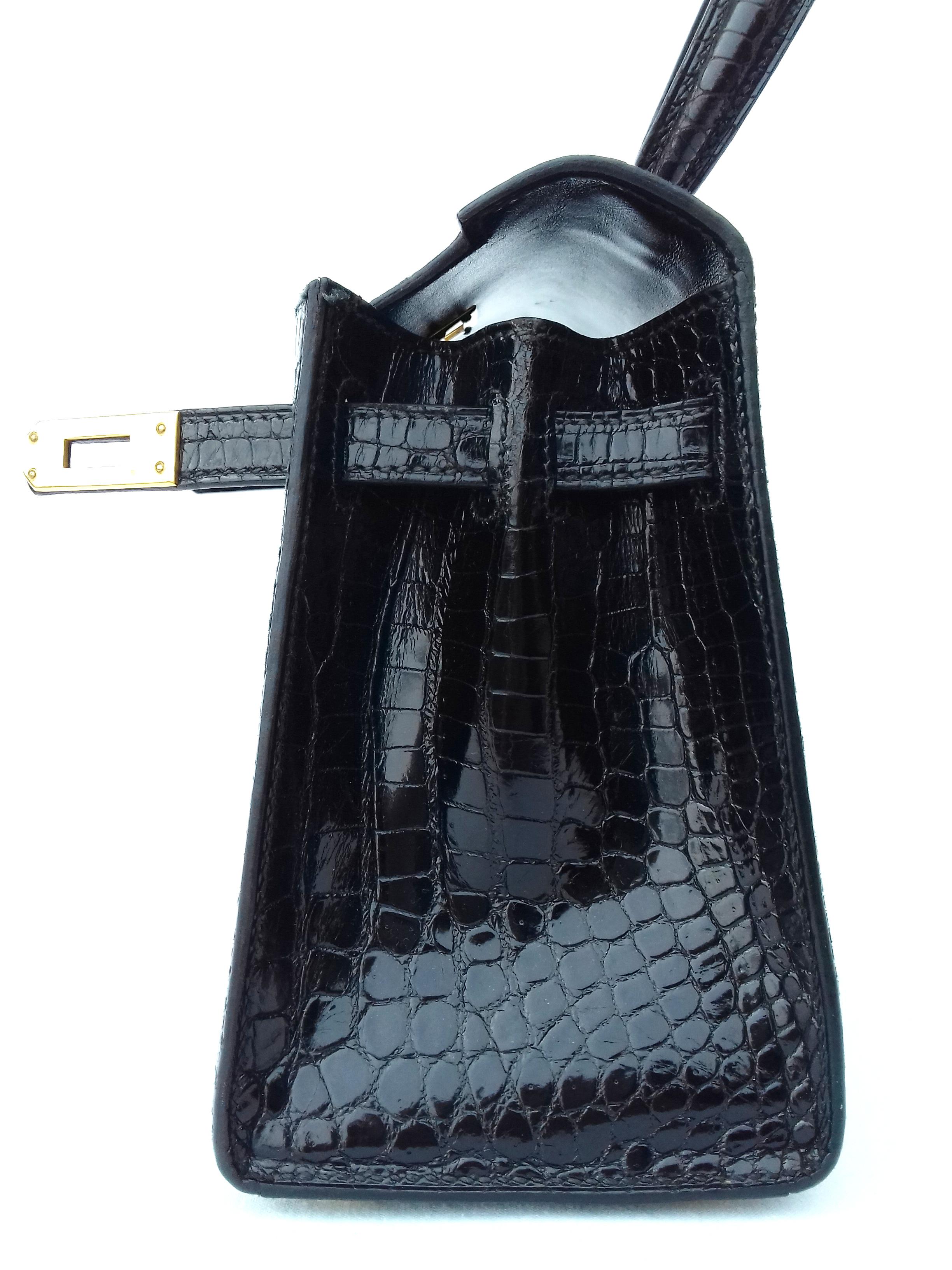 Hermès Mini Kelly Vintage Bag Sellier Black Croco Ghw 20 cm RARE 10