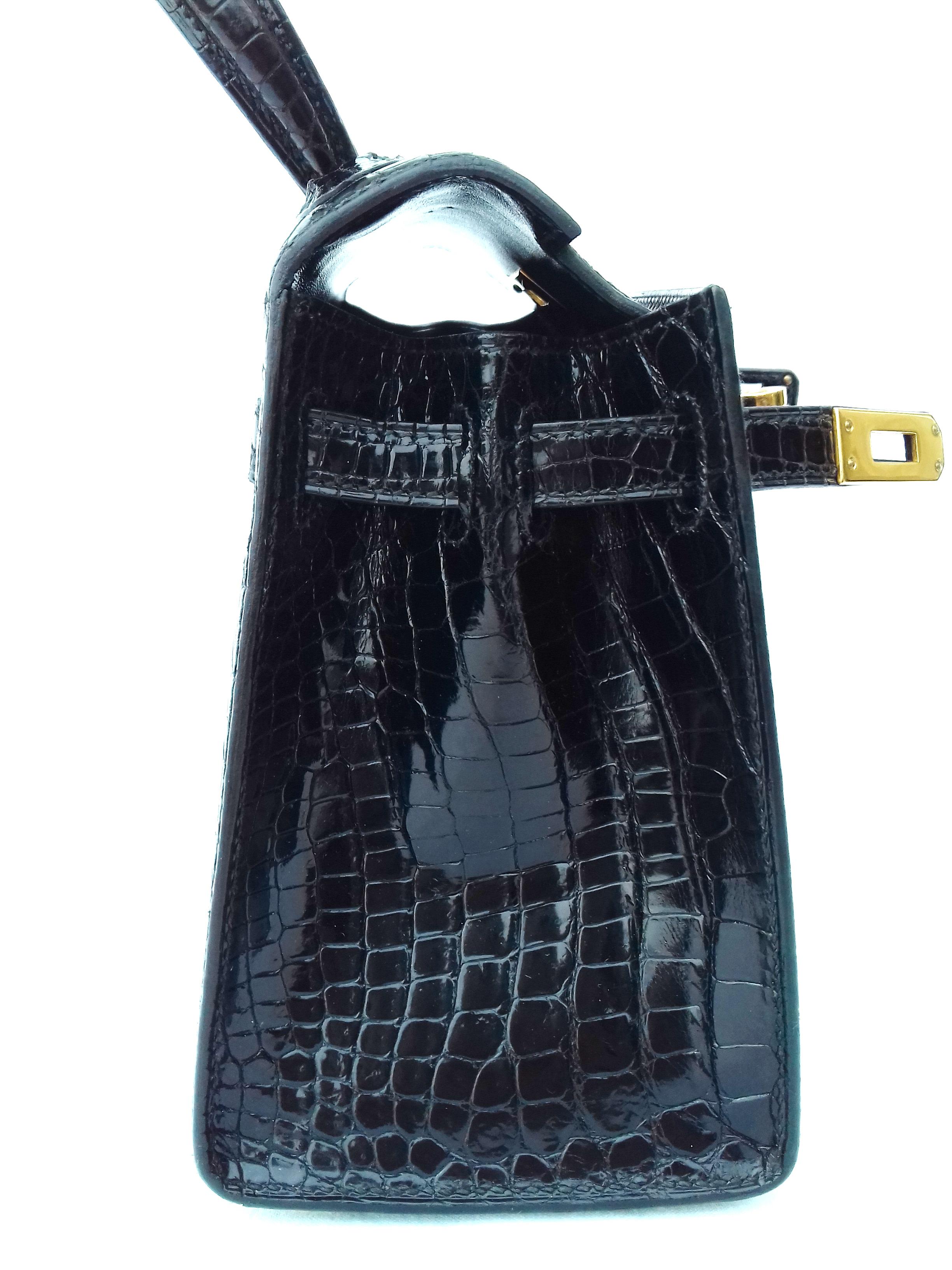 Hermès Mini Kelly Vintage Bag Sellier Black Croco Ghw 20 cm RARE 11