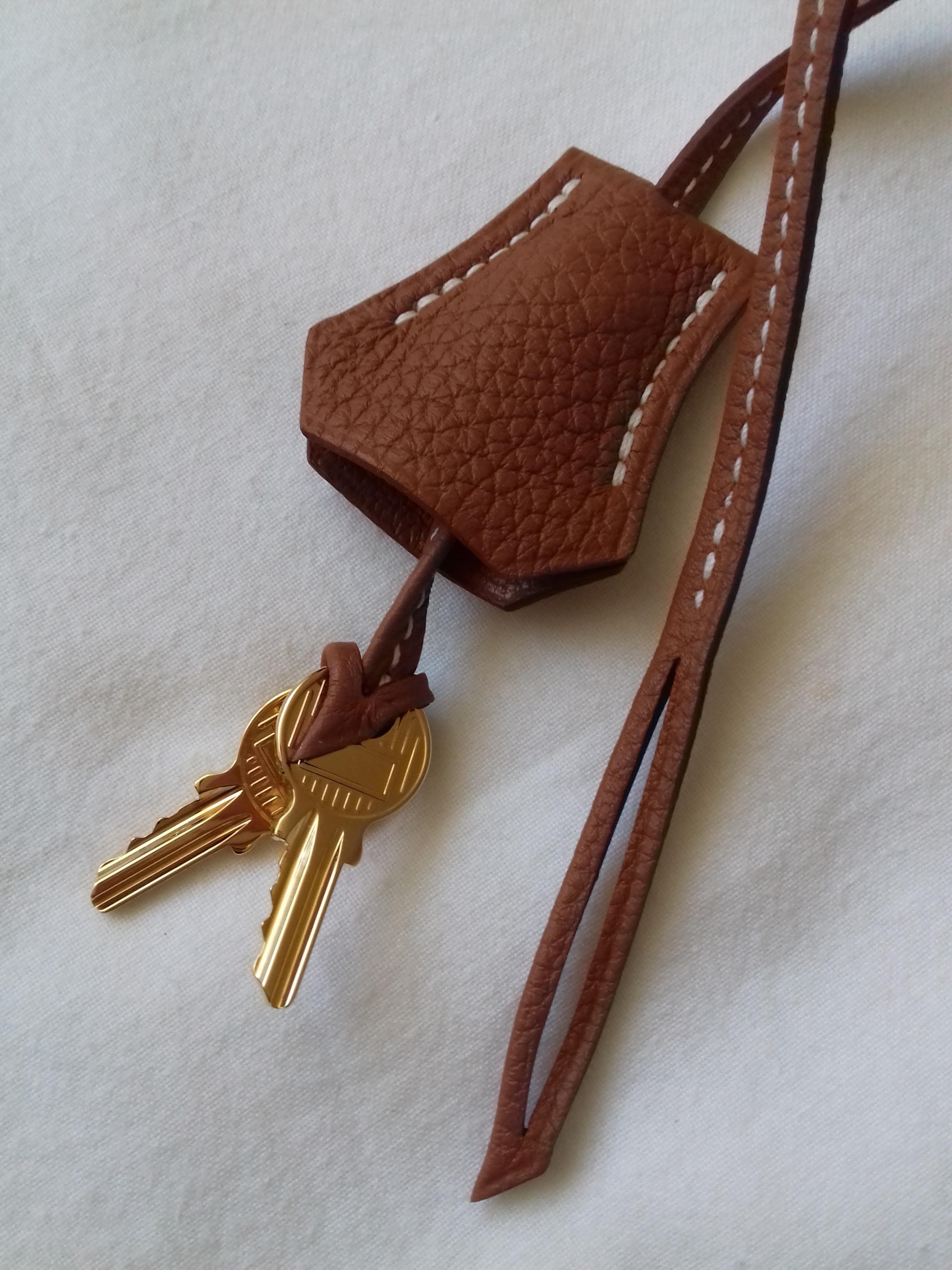Hermès Gold Clemence Leather Clochette Tirette Golden Lock Keys for Kelly Birkin 2