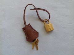 Hermès Gold Clemence Leather Clochette Tirette Golden Lock Keys for Kelly Birkin