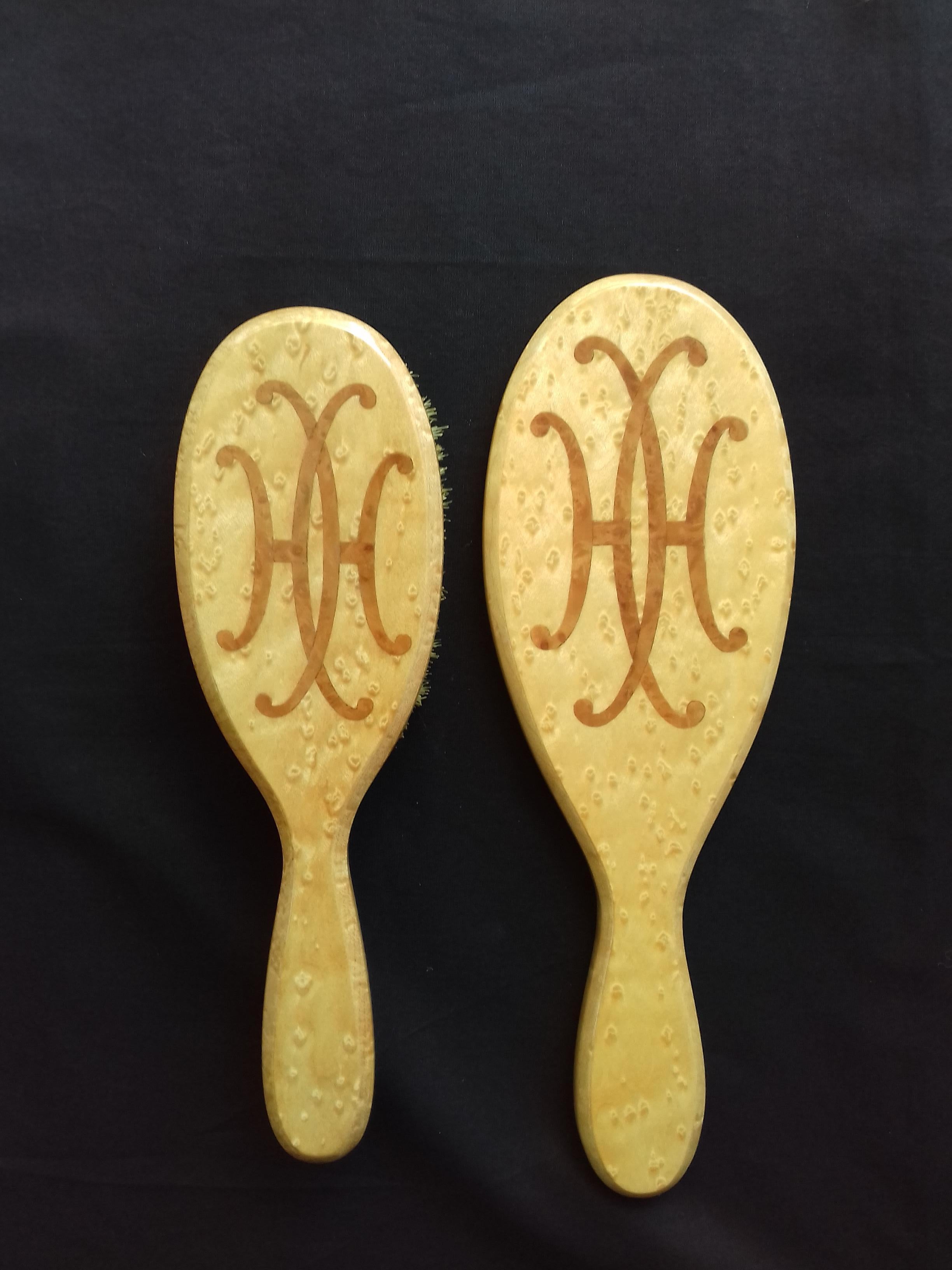 Women's Hermès Marquetry Lacquered Wood Hair Brush and Mirror Set  For Sale
