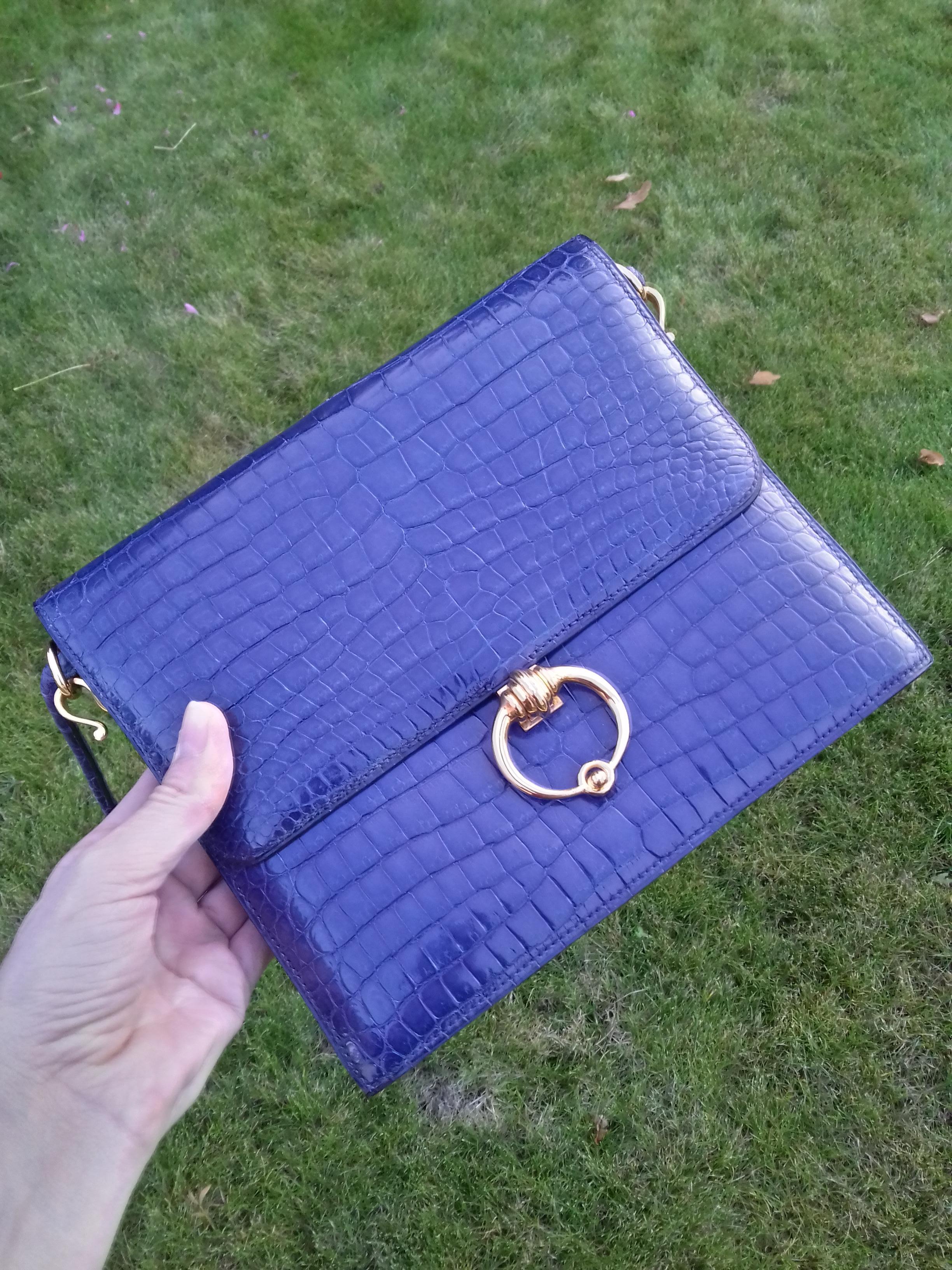 Hermès Vintage Sequana Bag Magic Purple Blue Porosus Crocodile Golden Hdw RARE For Sale 14