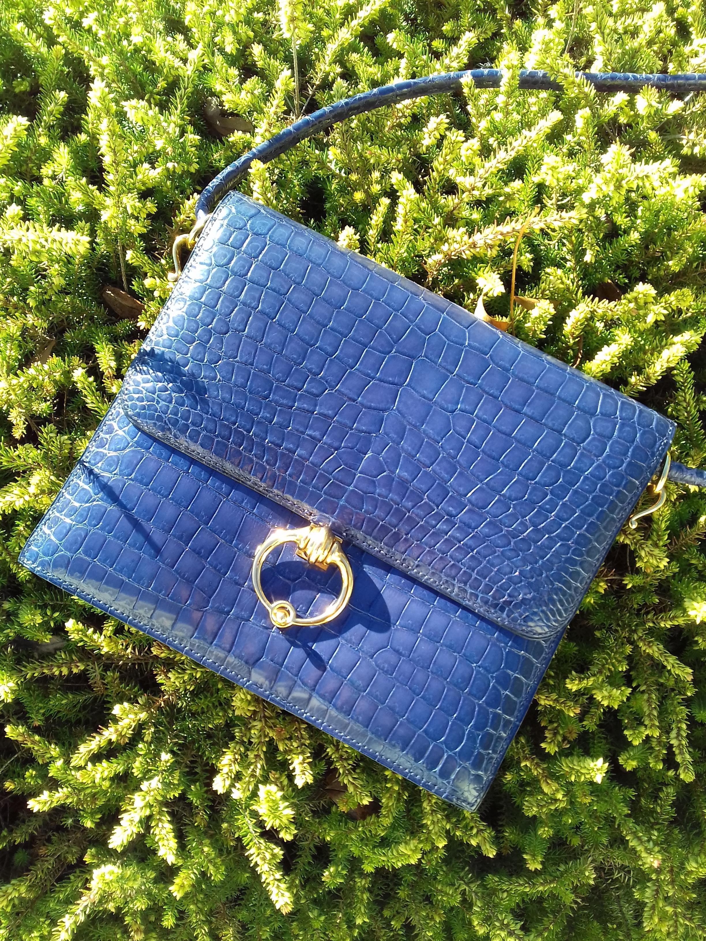 Hermès Vintage Sequana Bag Magic Purple Blue Porosus Crocodile Golden Hdw RARE en vente 11