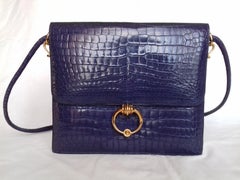 Hermès Vintage Sequana Bag Magic Purple Blue Porosus Crocodile Golden Hdw RARE