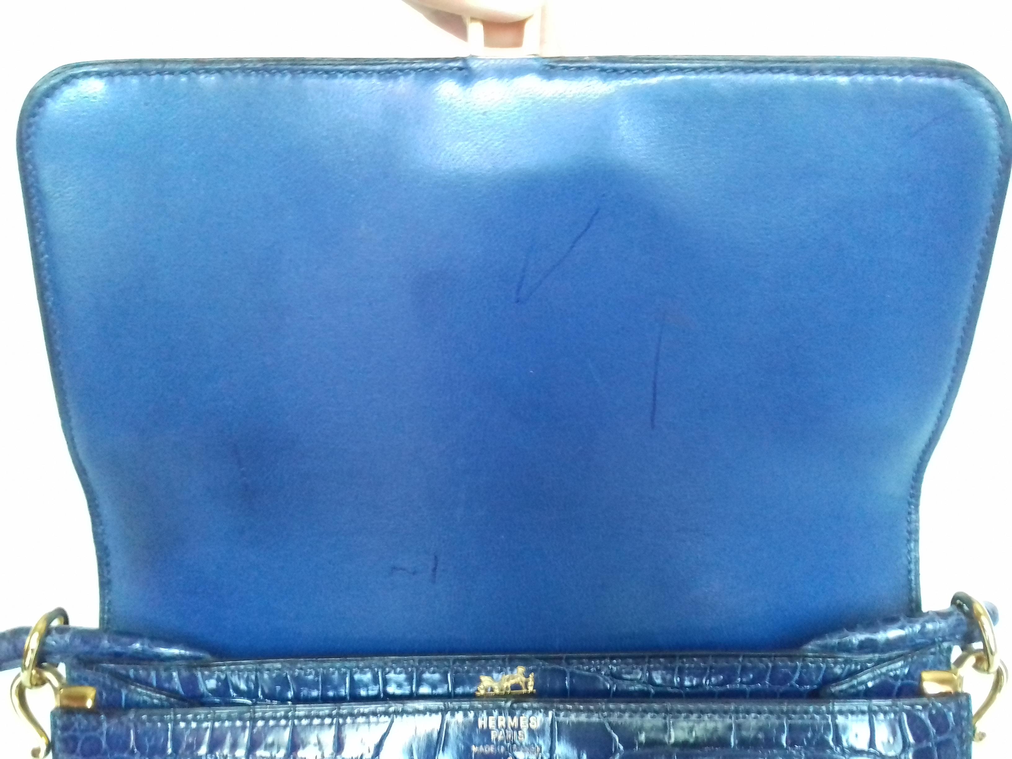 Hermès Vintage Sequana Tasche Magic Lila Blau Porosus Krokodil Golden Hdw RARE im Angebot 1