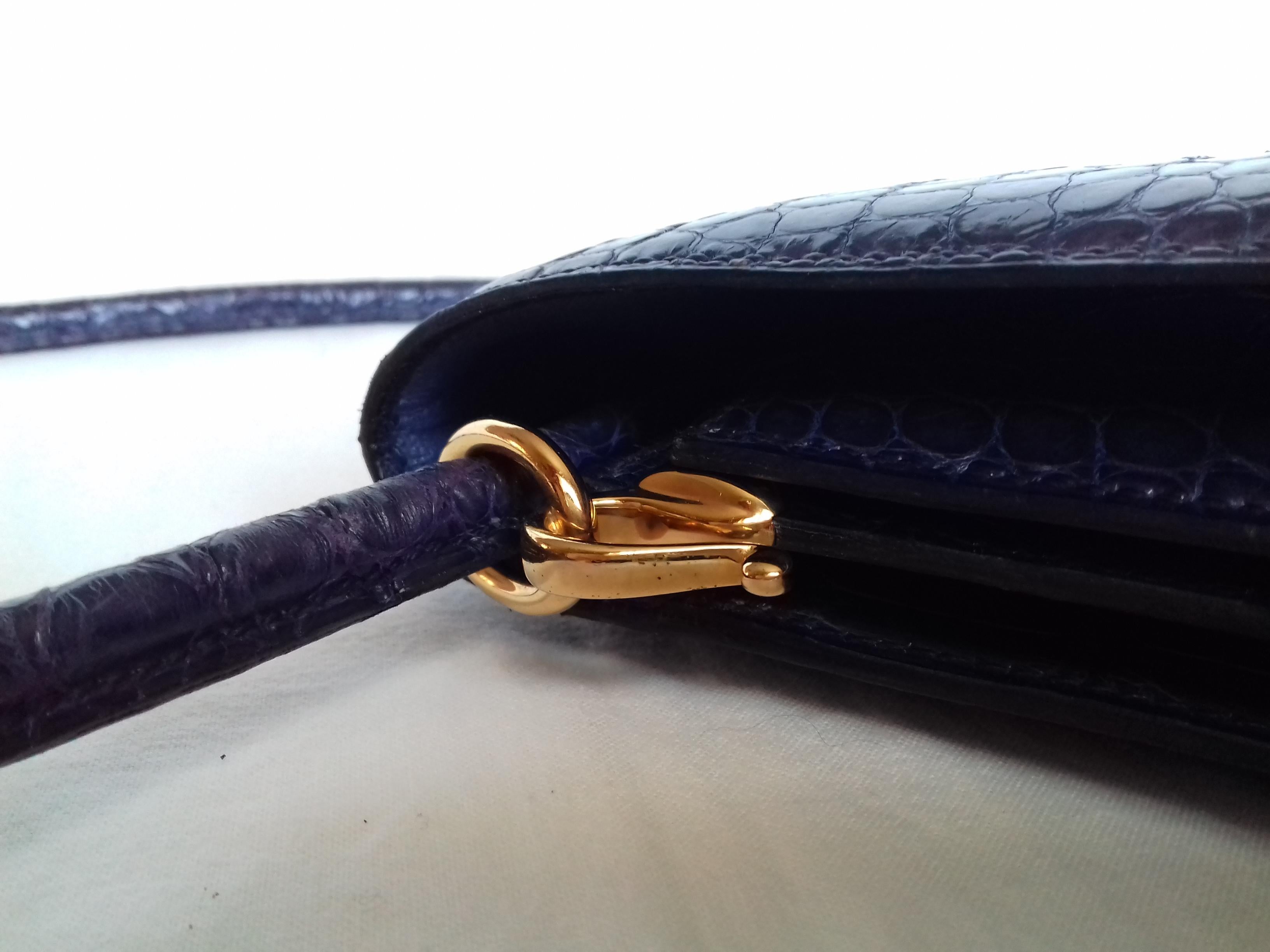 Hermès Vintage Sequana Bag Magic Purple Blue Porosus Crocodile Golden Hdw RARE en vente 3