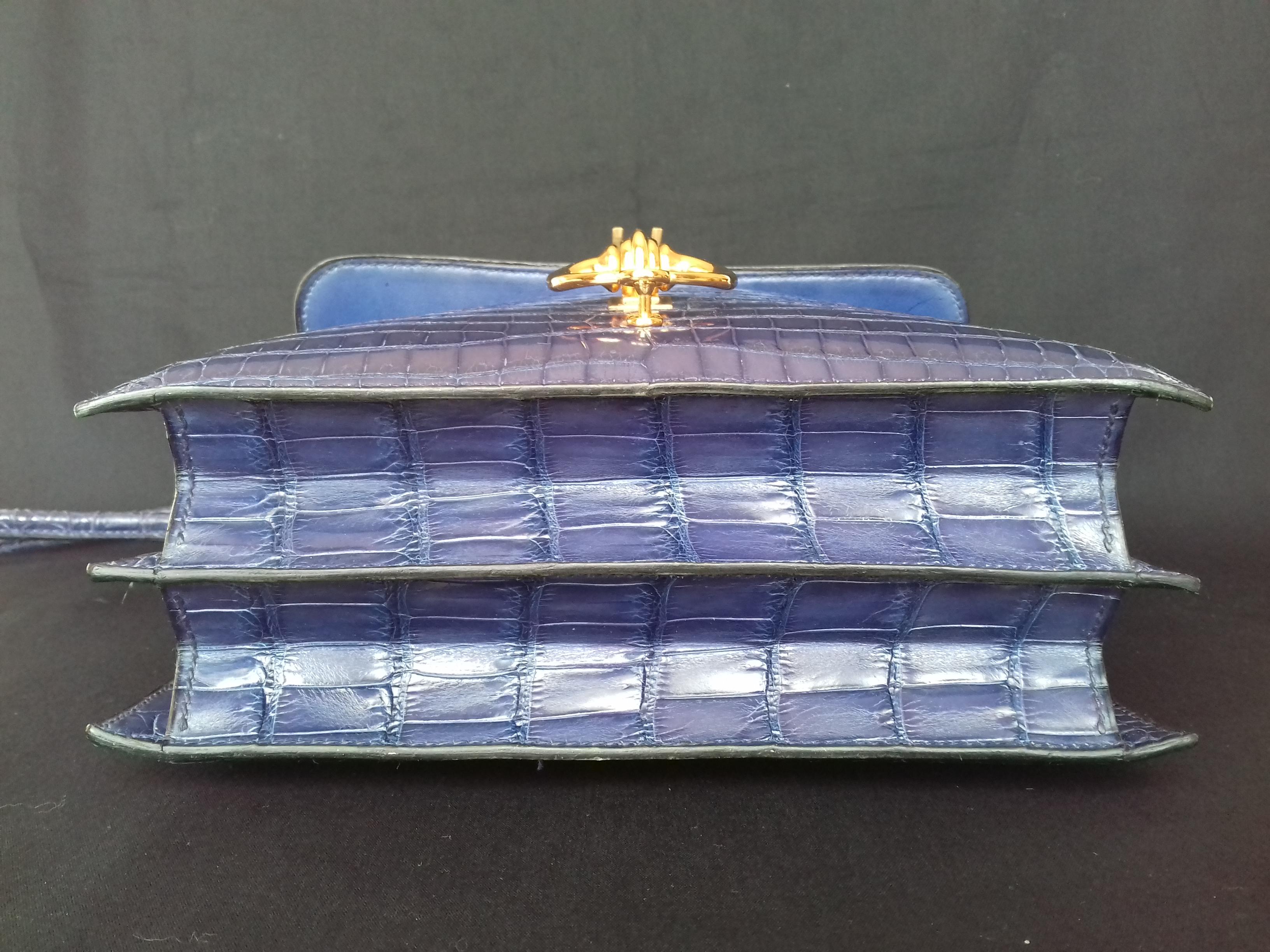 Hermès Vintage Sequana Bag Magic Purple Blue Porosus Crocodile Golden Hdw RARE en vente 5