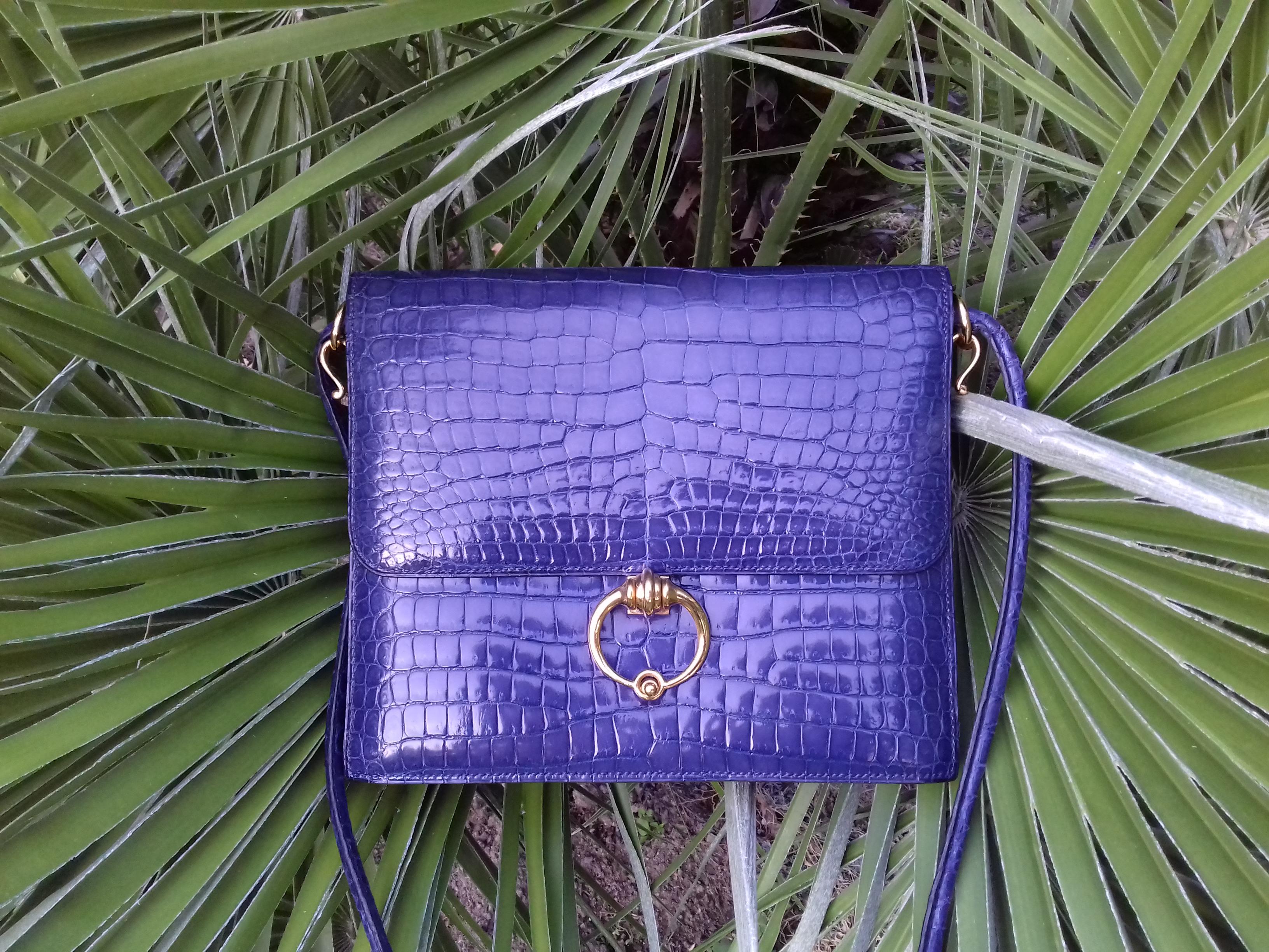 Hermès Vintage Sequana Tasche Magic Lila Blau Porosus Krokodil Golden Hdw RARE im Angebot 14