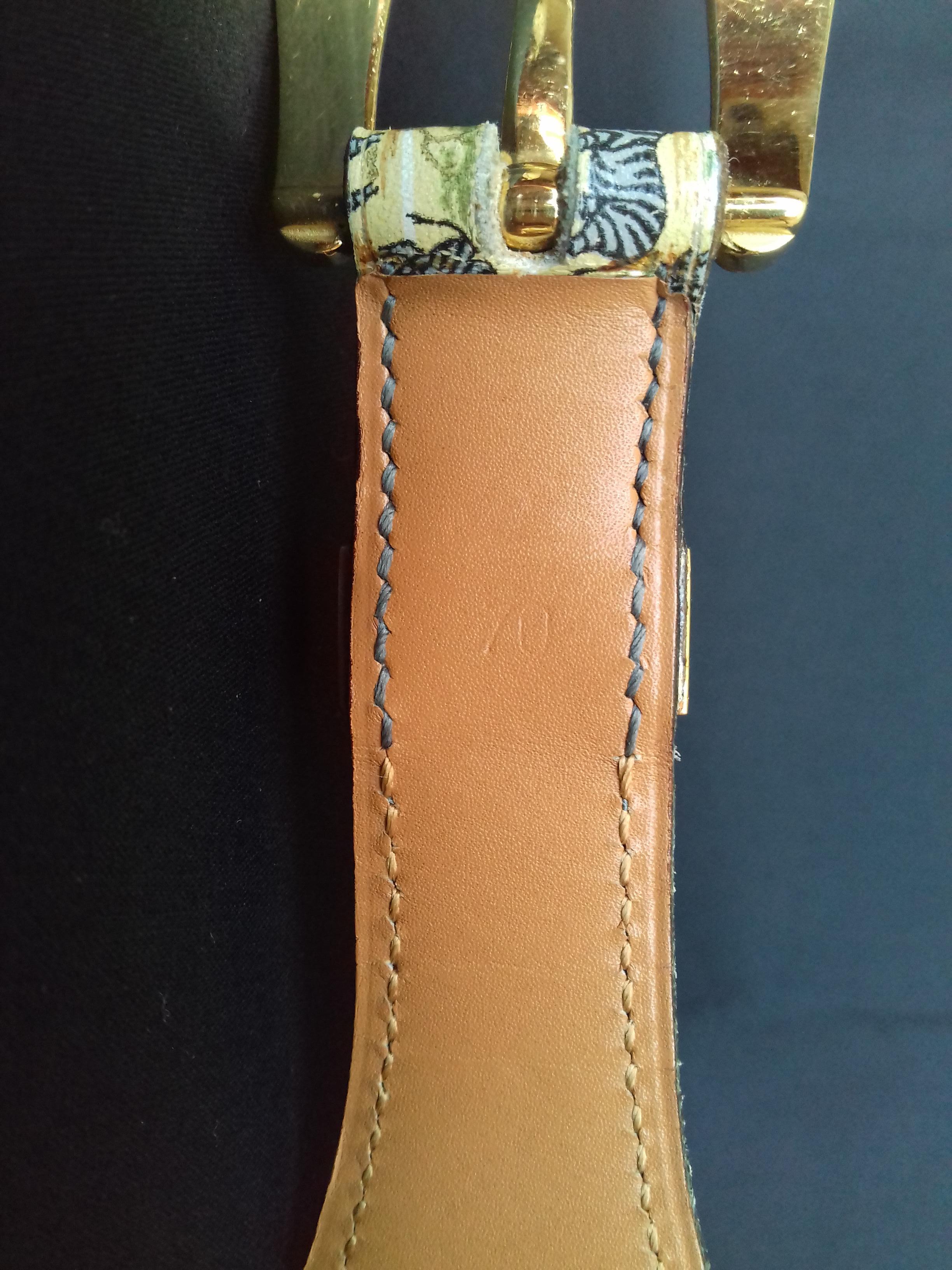 Hermès Vintage Leather Belt Zebras Pattern Tropiques Ghw Size 70 RARE 7