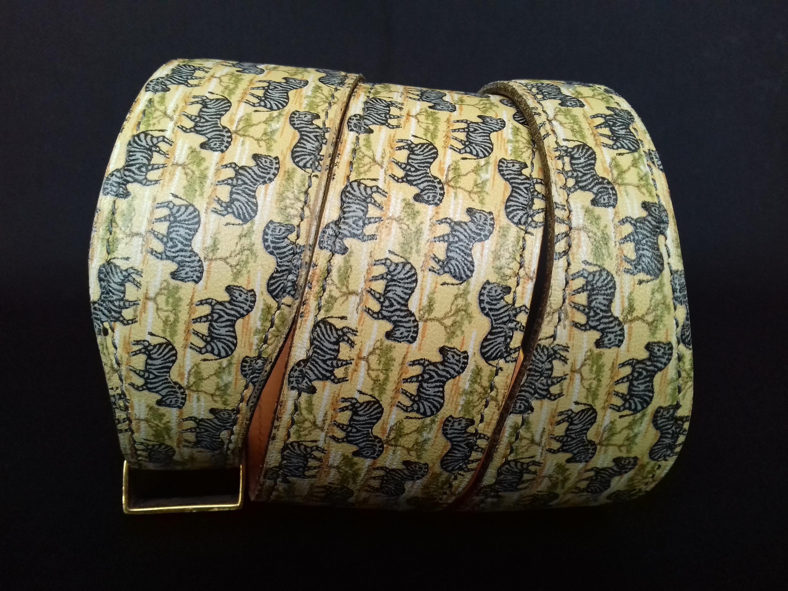 Women's Hermès Vintage Leather Belt Zebras Pattern Tropiques Ghw Size 70 RARE