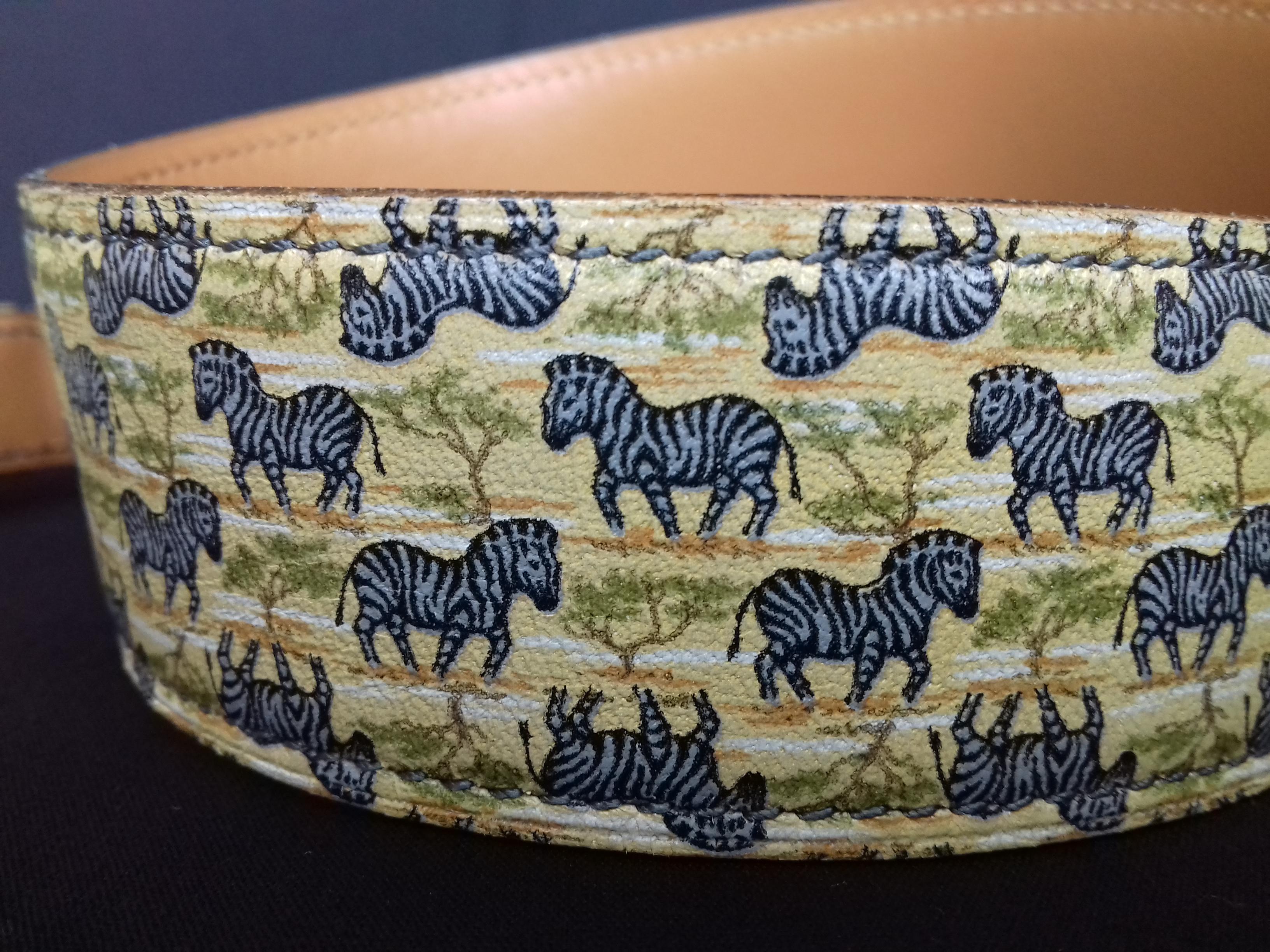 Hermès Vintage Leather Belt Zebras Pattern Tropiques Ghw Size 70 RARE 8