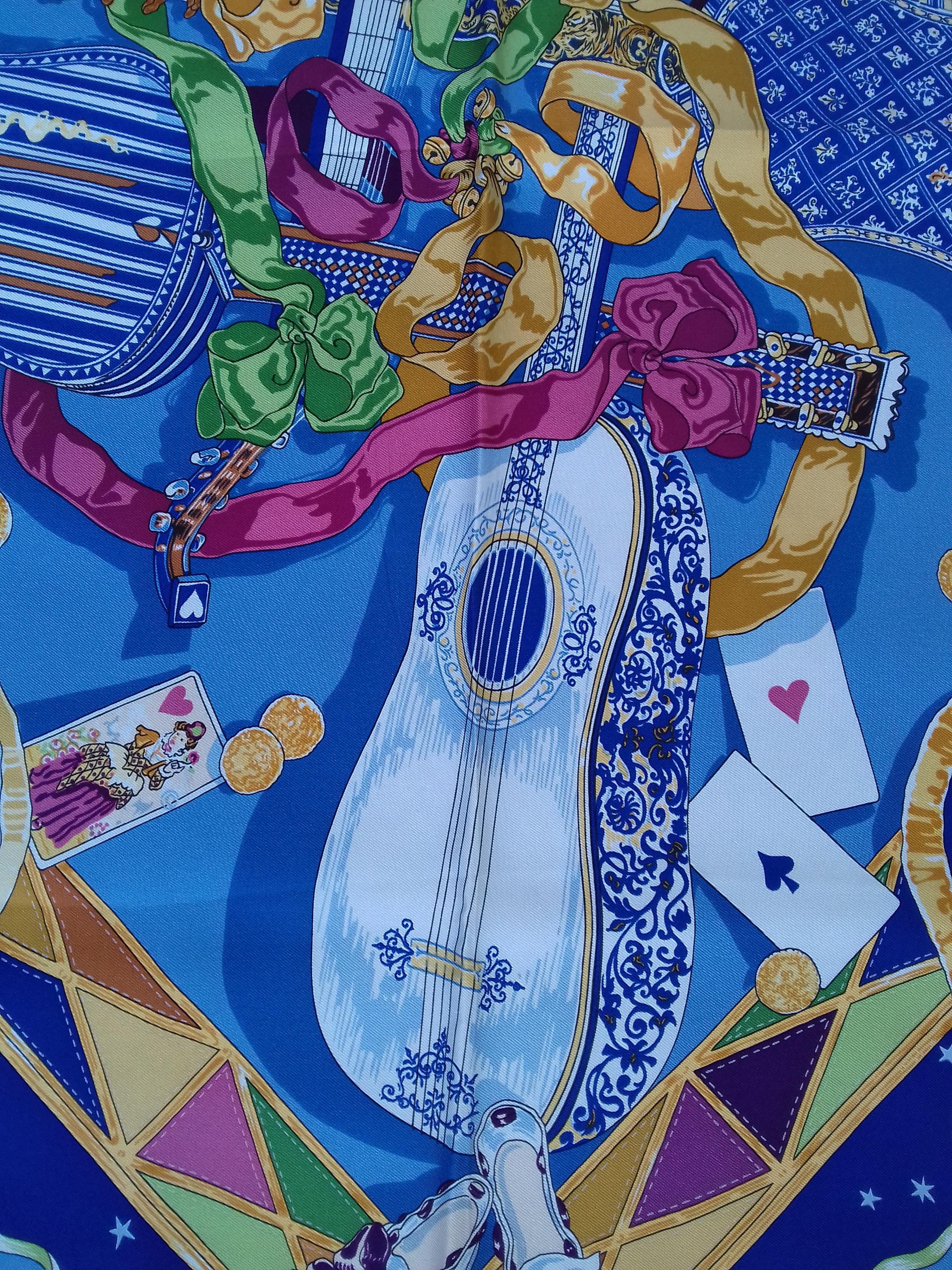Hermès Silk Scarf Au clair de la Lune Mon ami Pierrot Sandra Laroche Blue 90 cm 1