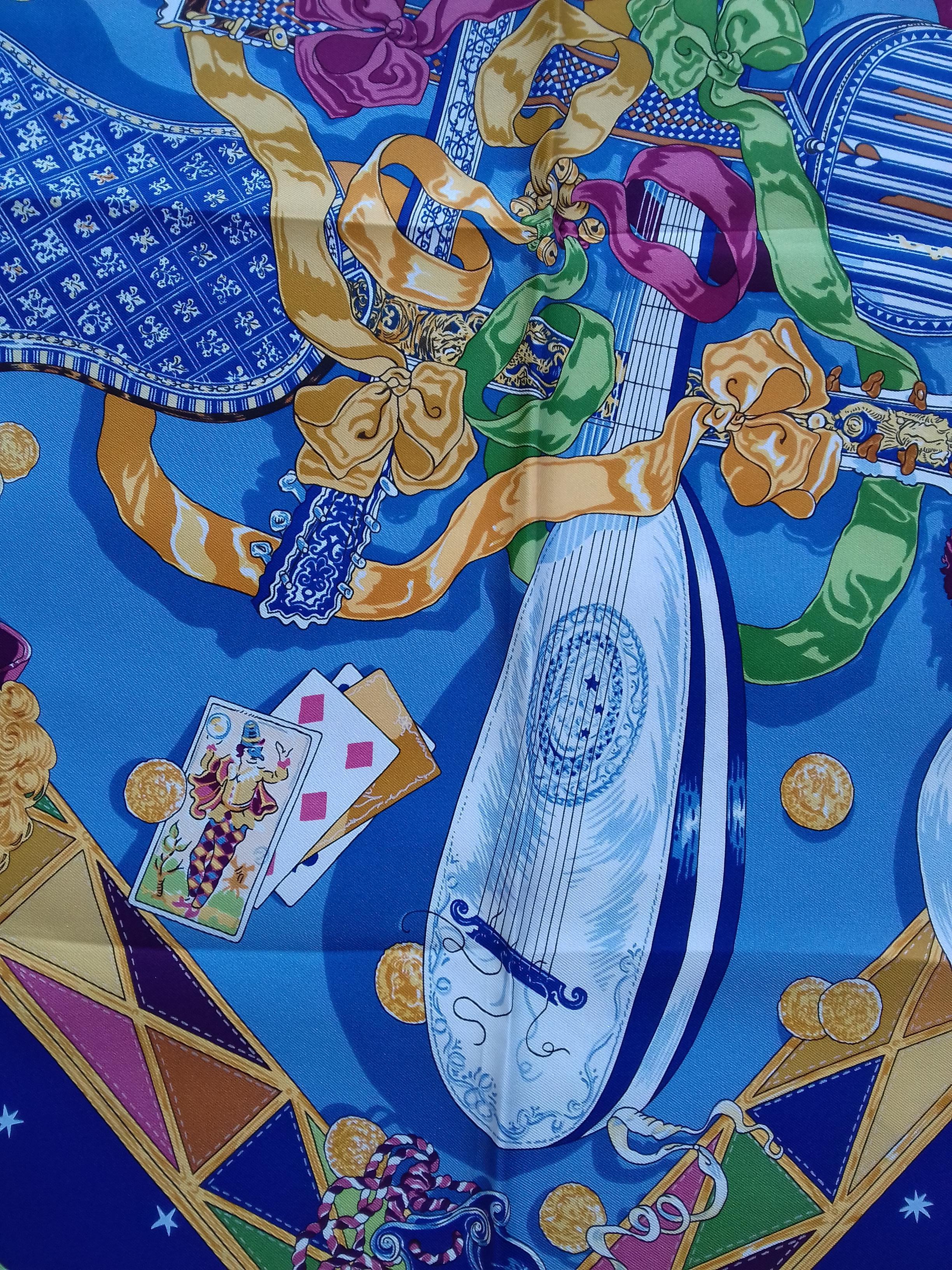 Hermès Silk Scarf Au clair de la Lune Mon ami Pierrot Sandra Laroche Blue 90 cm 7