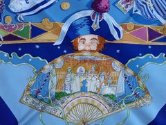 Hermès Silk Scarf Au clair de la Lune Mon ami Pierrot Sandra Laroche Blue 90 cm