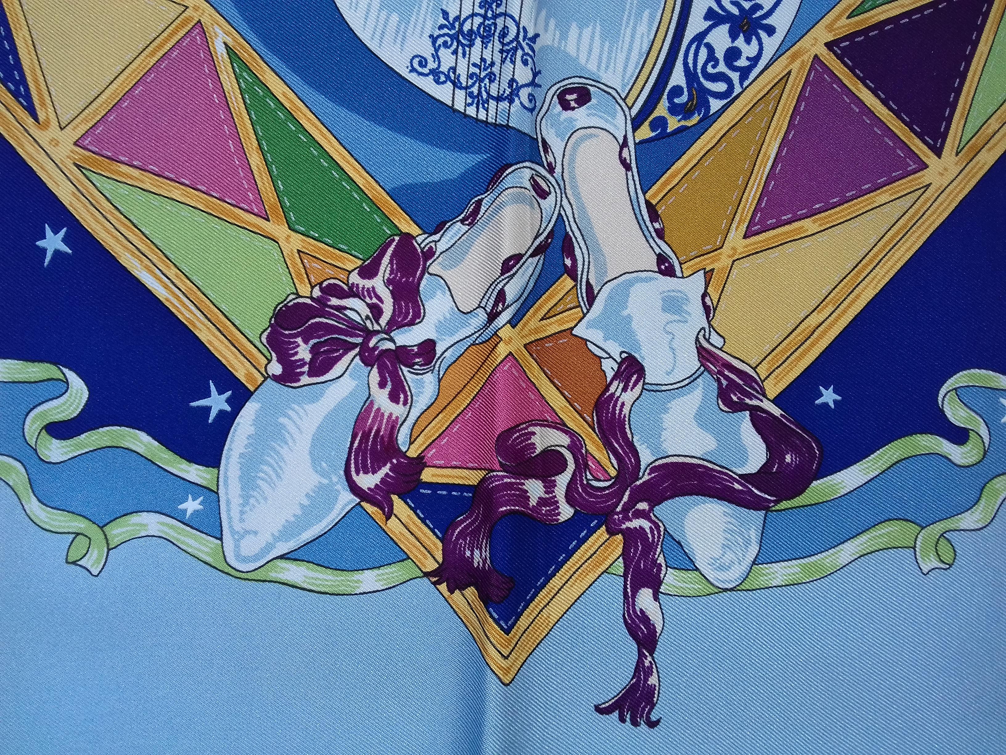Hermès Silk Scarf Au clair de la Lune Mon ami Pierrot Sandra Laroche Blue 90 cm 2