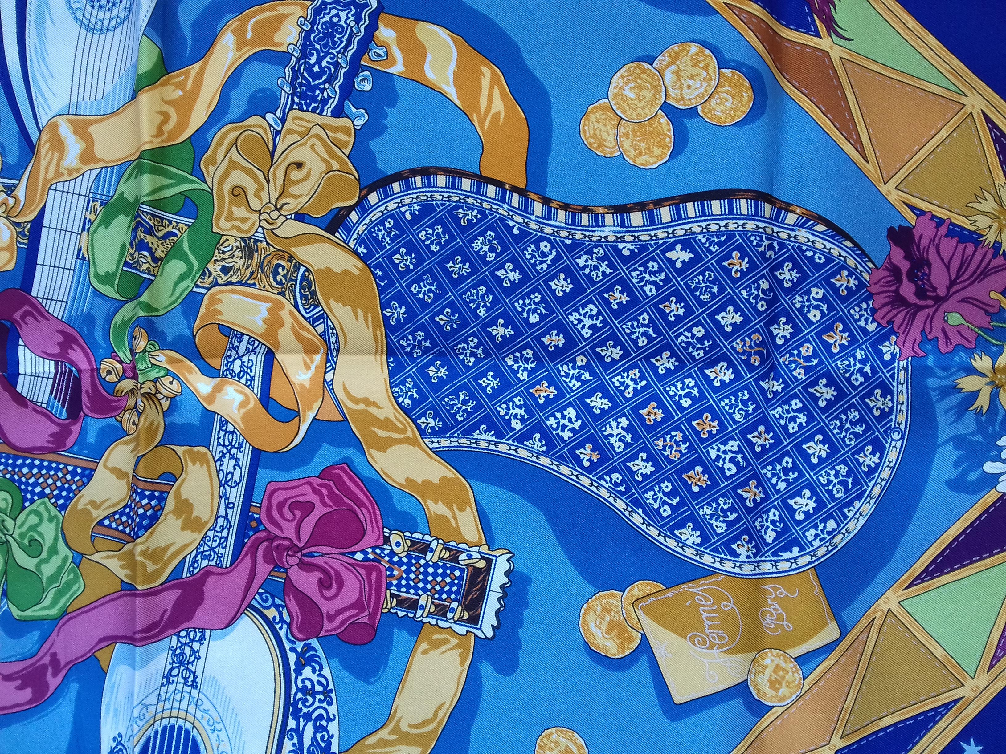 Hermès Silk Scarf Au clair de la Lune Mon ami Pierrot Sandra Laroche Blue 90 cm 4