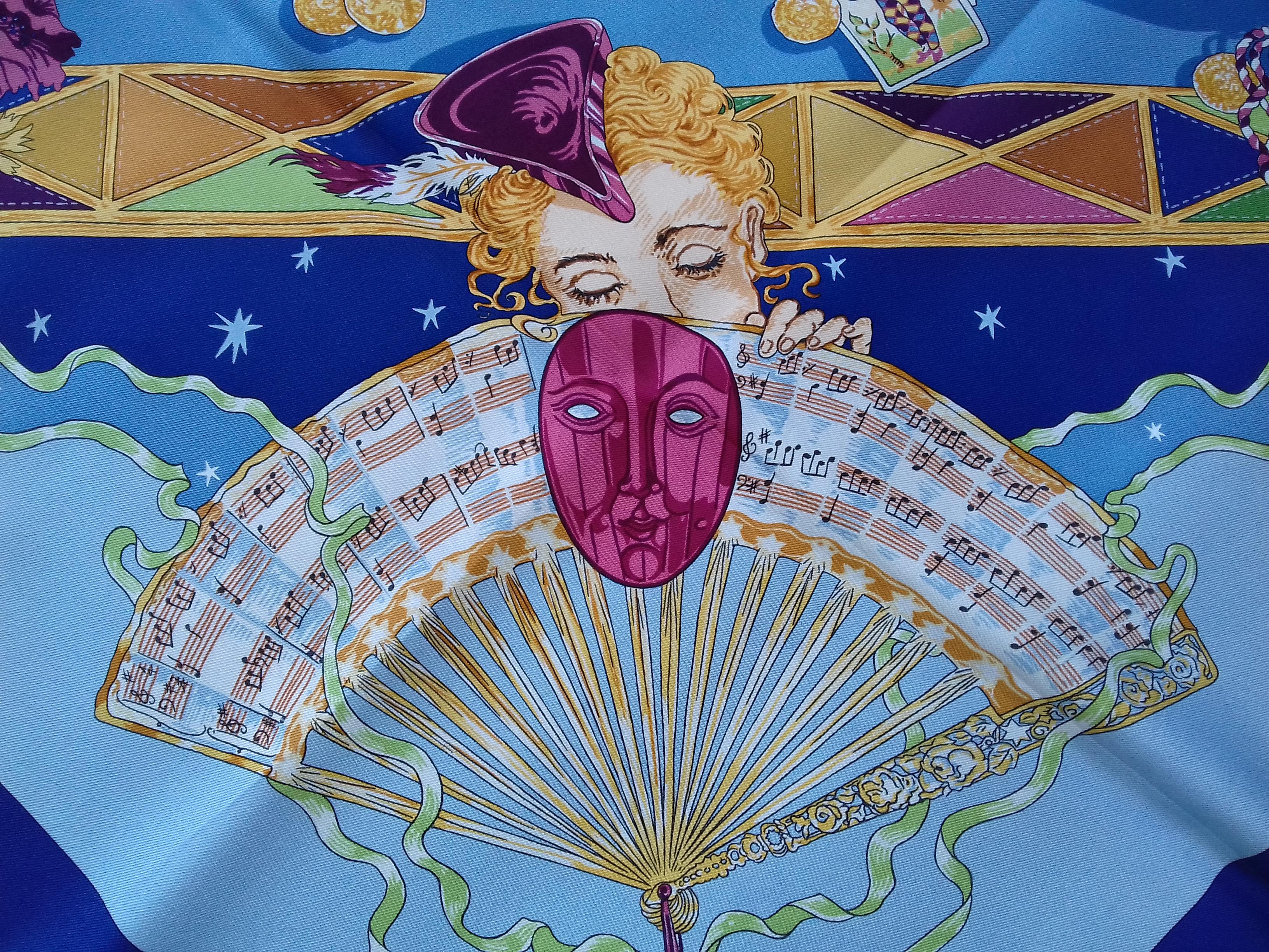 Hermès Silk Scarf Au clair de la Lune Mon ami Pierrot Sandra Laroche Blue 90 cm 6