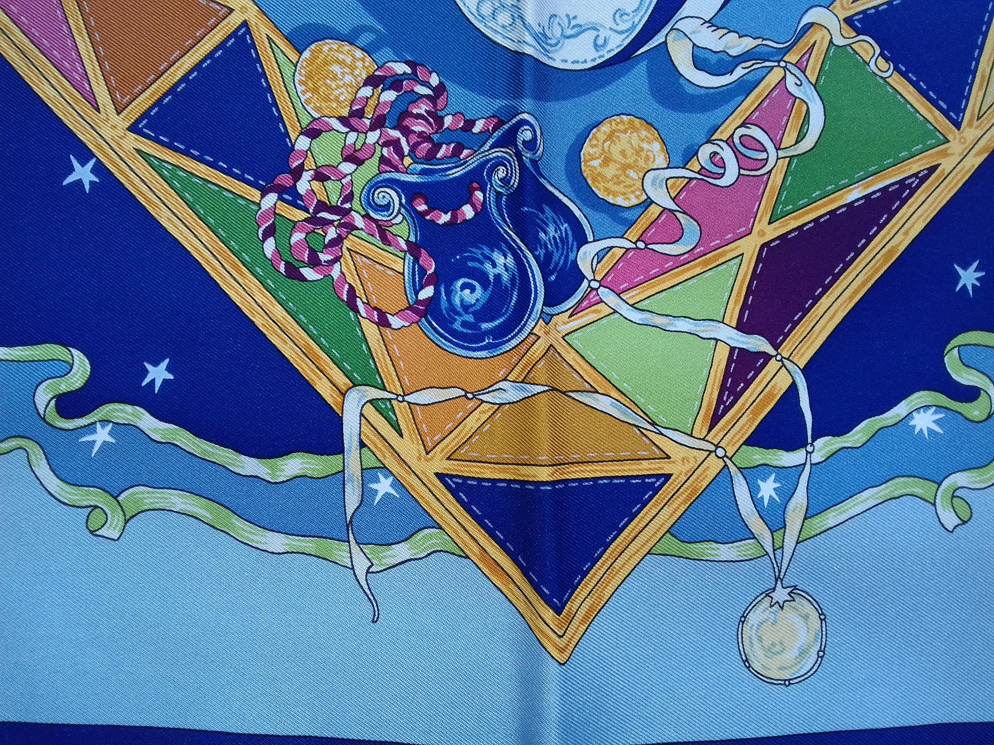 Hermès Silk Scarf Au clair de la Lune Mon ami Pierrot Sandra Laroche Blue 90 cm 8