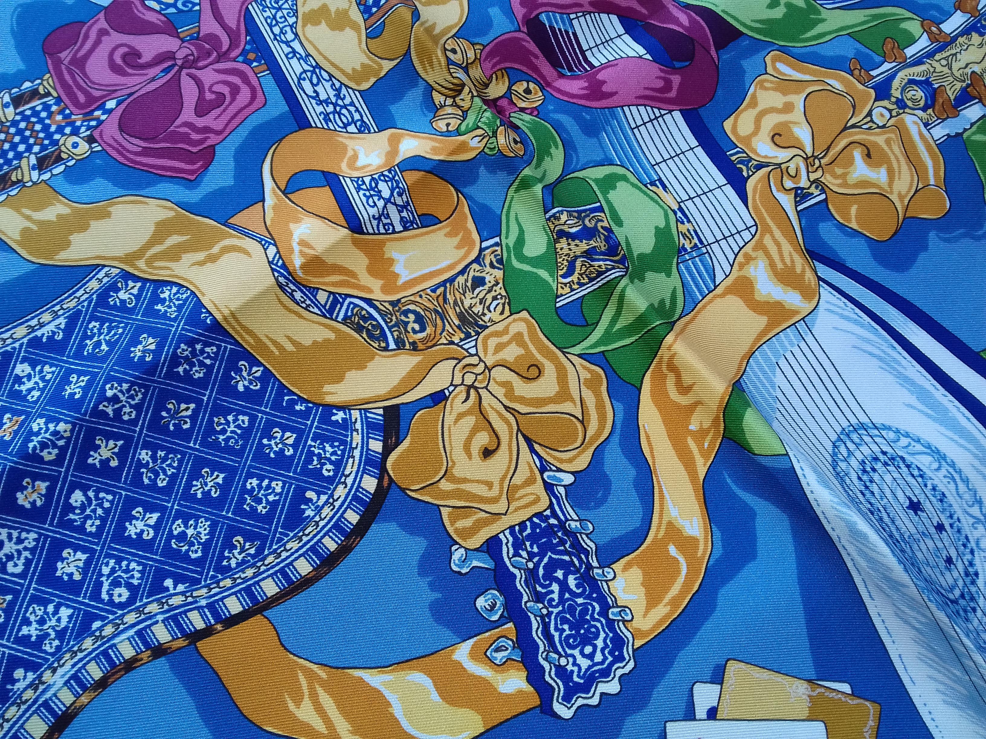 Hermès Silk Scarf Au clair de la Lune Mon ami Pierrot Sandra Laroche Blue 90 cm 11