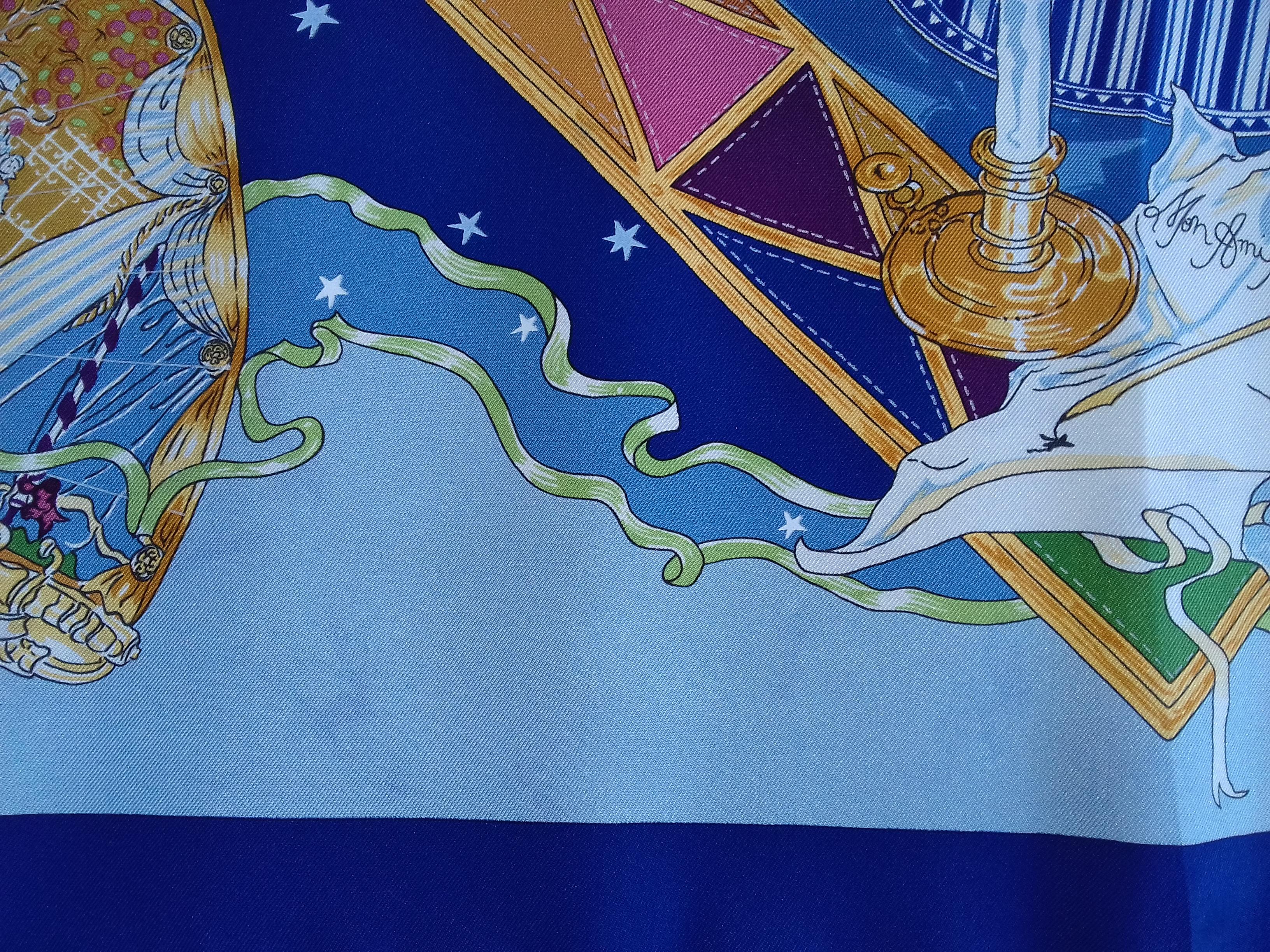 Hermès Silk Scarf Au clair de la Lune Mon ami Pierrot Sandra Laroche Blue 90 cm 14
